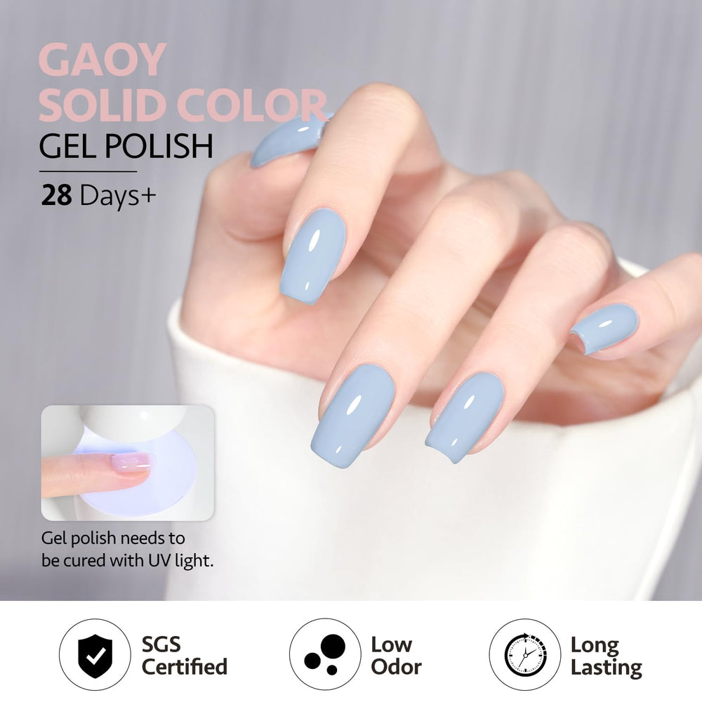 GAOY gel polish set on hand with glossy finish for at-home use