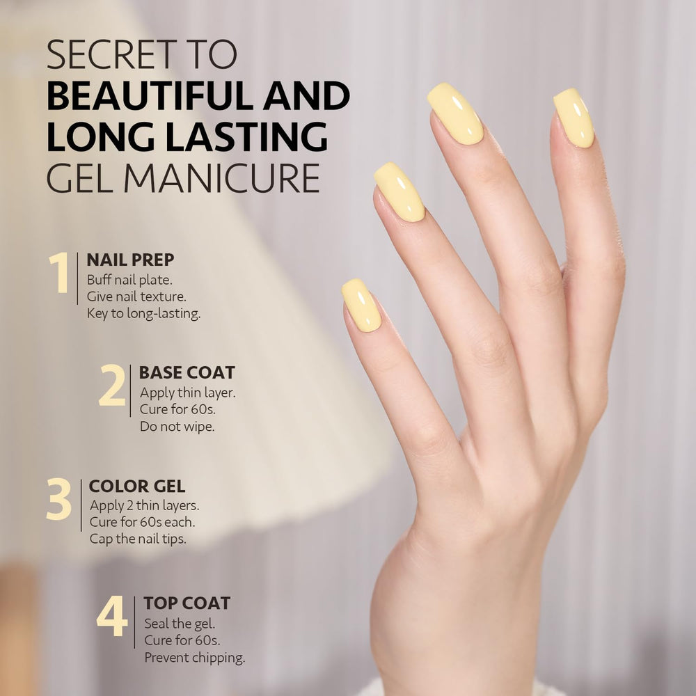 GAOY pastel yellow gel polish after gloss nails showcase long-lasting shine
