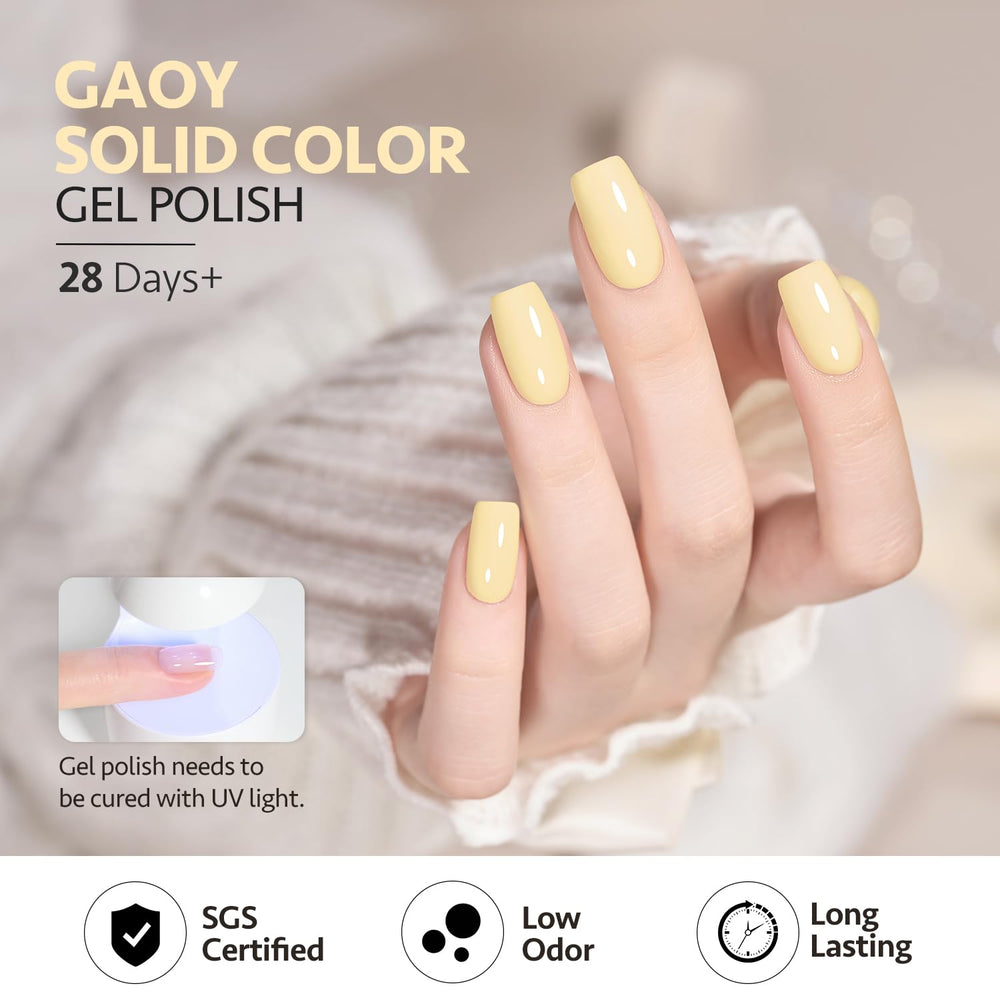 GAOY pastel yellow gel polish UV LED curing demonstrates quick dry under lamp