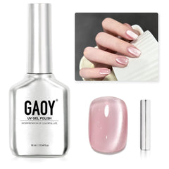 GAOY Pink Glassy Cat Eye Nail Polish offers luminous pink glow for at-home manicures.