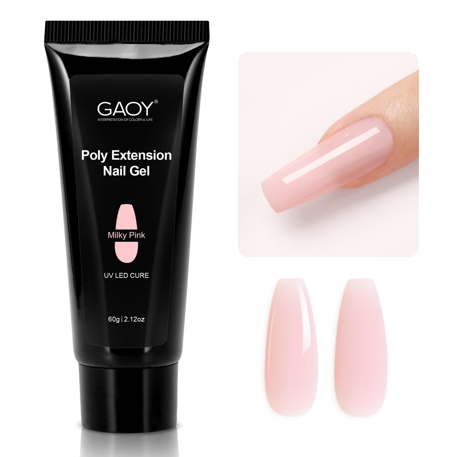 GAOY poly gel 60g bottle showing milky pink shade for natural nails