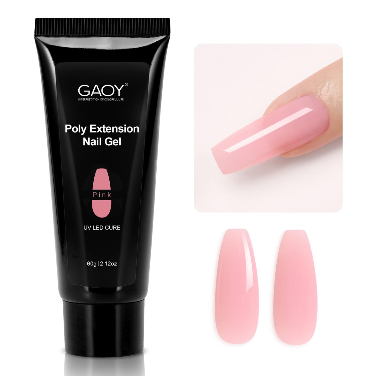 GAOY Poly Gel pink 60g bottle for easy at home nail extensions.