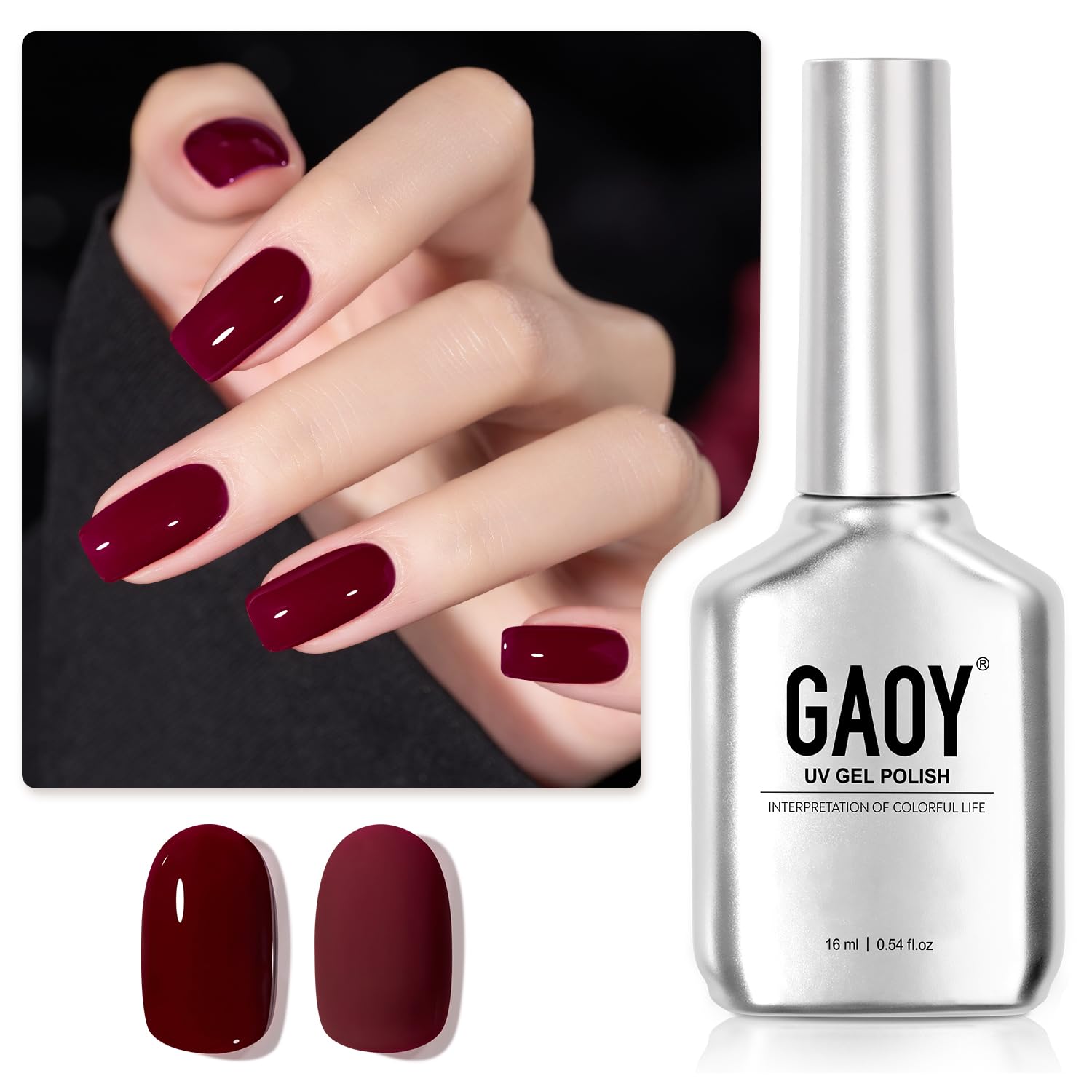 GAOY red gel nail polish bottle front in cherry shade for at-home manicures