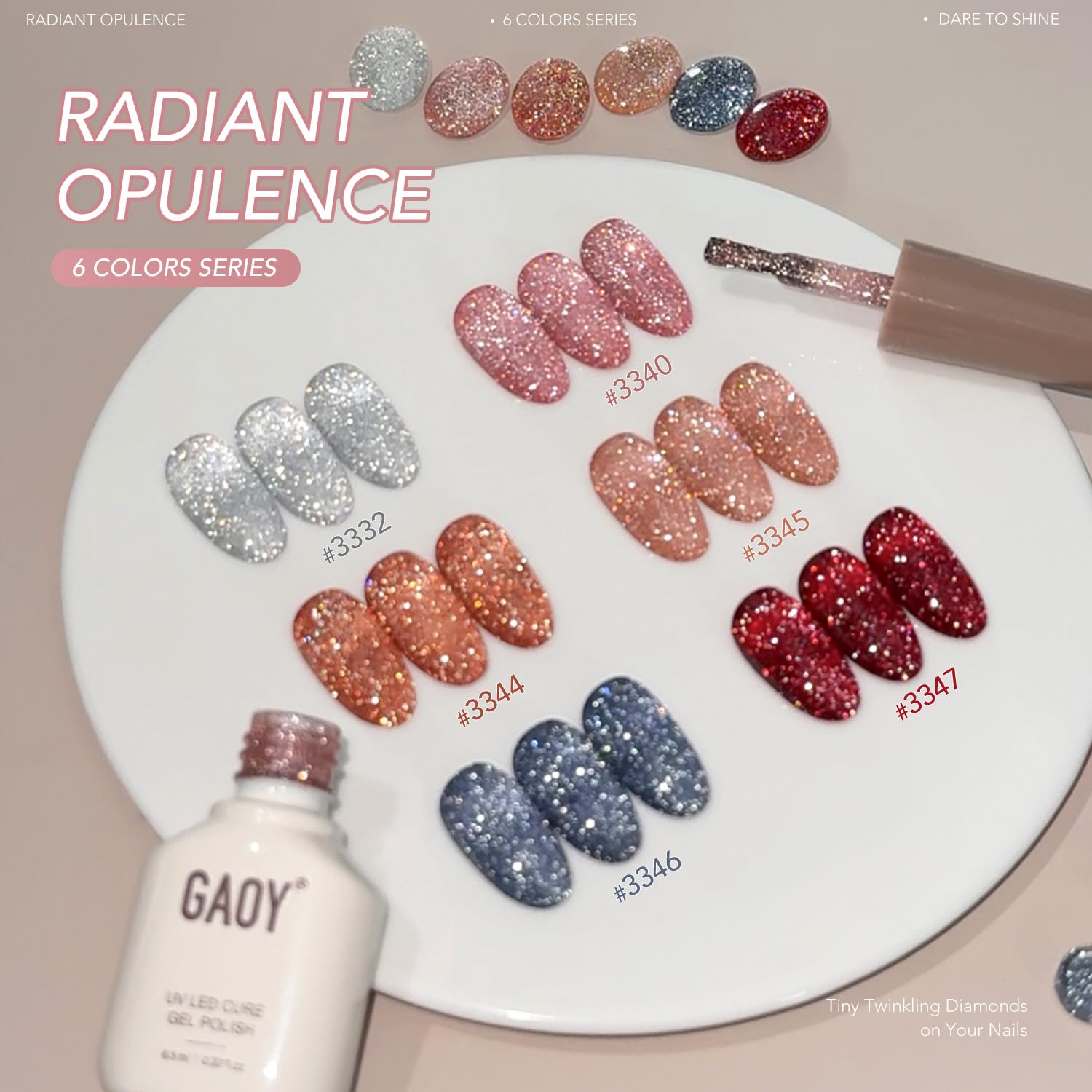 GAOY pink reflective glitter gel nail polish glows beautifully and cures under UV lamp.