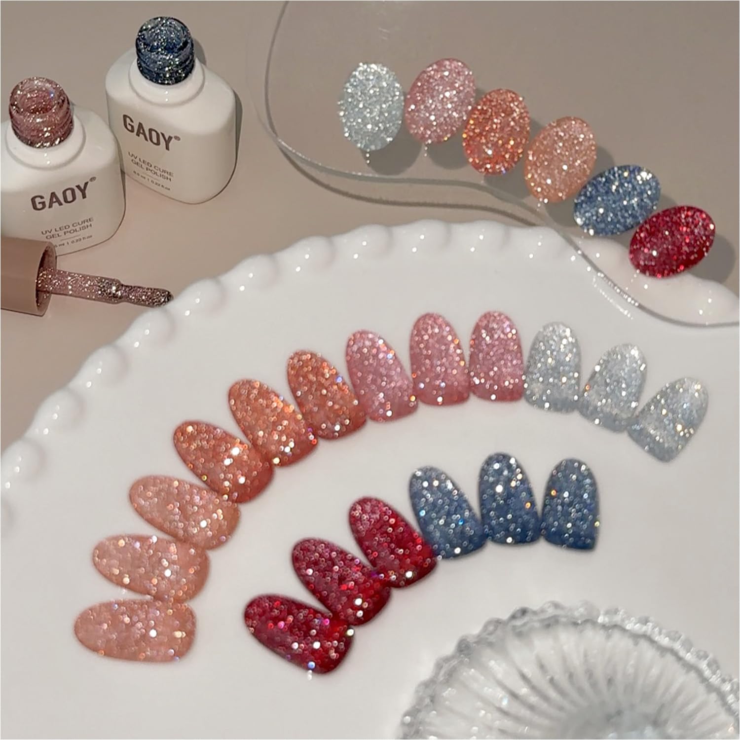 GAOY red reflective glitter gel nail polish shines under lights with long-lasting wear.