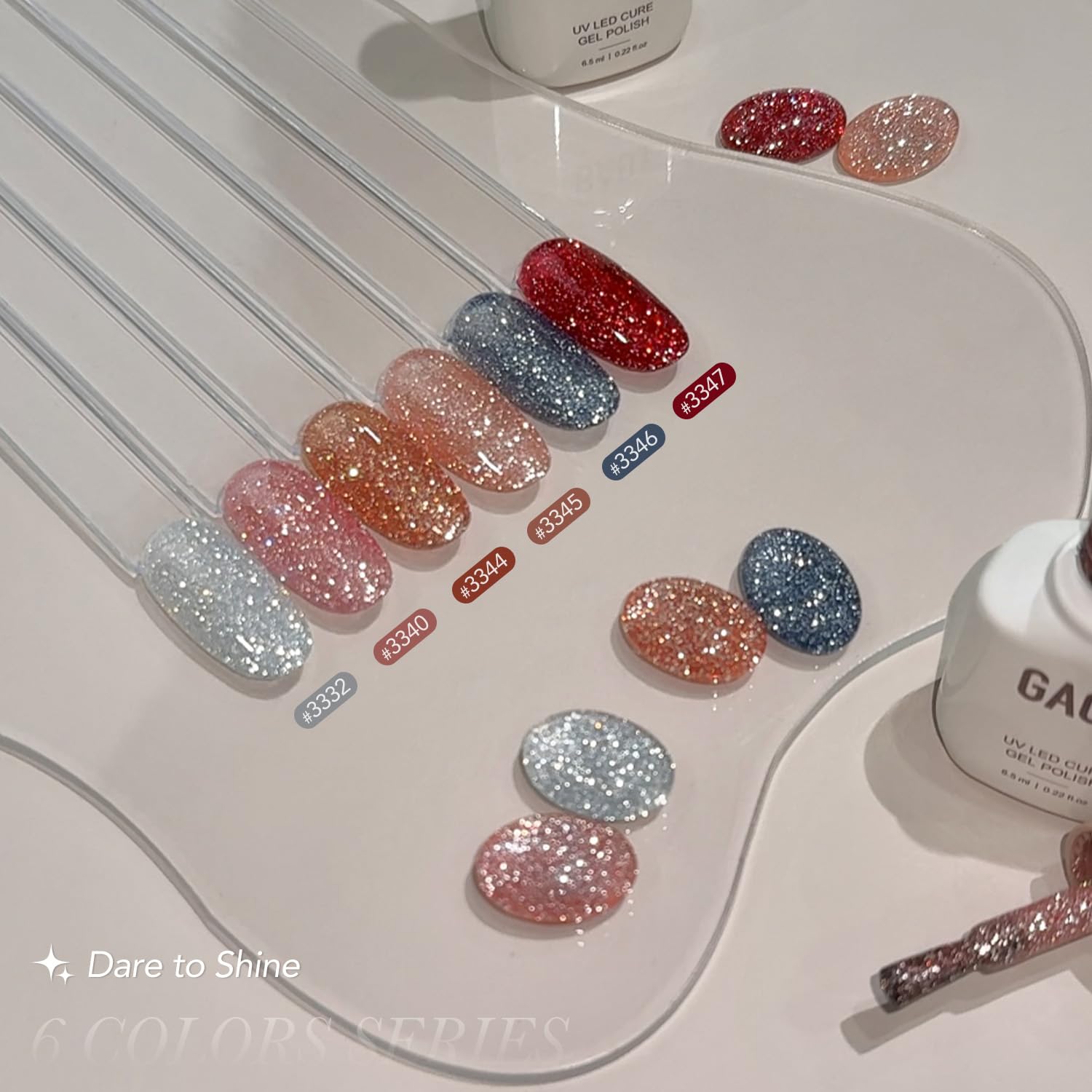 GAOY sparkle finish gel nail polish adds radiant sparkle for day or night.