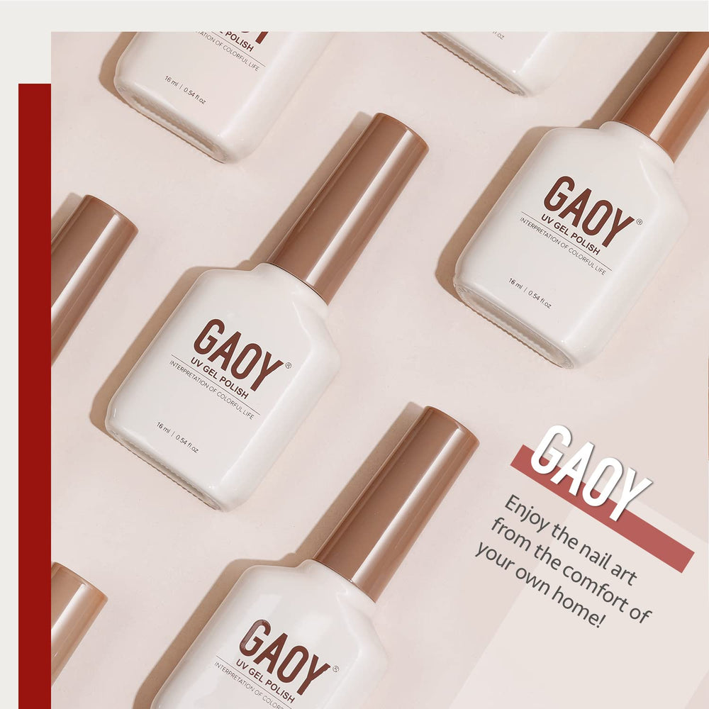 GAOY Ruby Red polish on nail with glossy top coat shine.