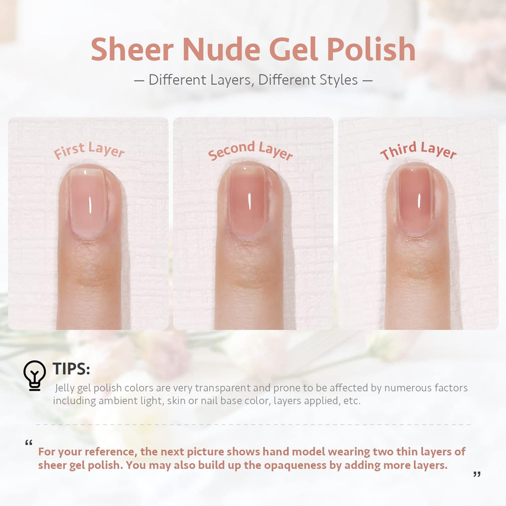 GAOY gel polish swatch shows translucent pink for a natural nail look.