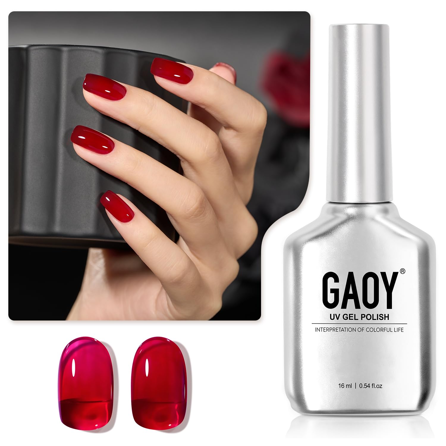 GAOY Sheer Red Gel Nail Polish 1541 bottle with long-lasting jelly color
