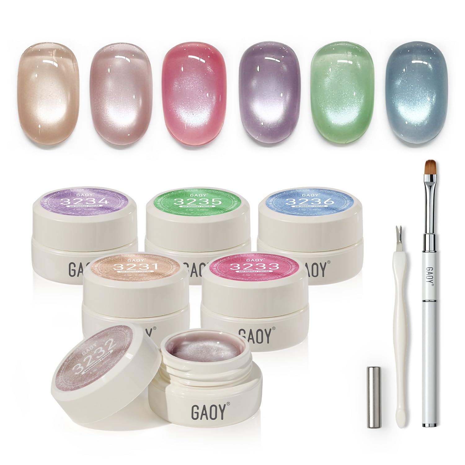GAOY Sheer Silk Cat Eye Gel Polish set with six colors for shimmering nails.