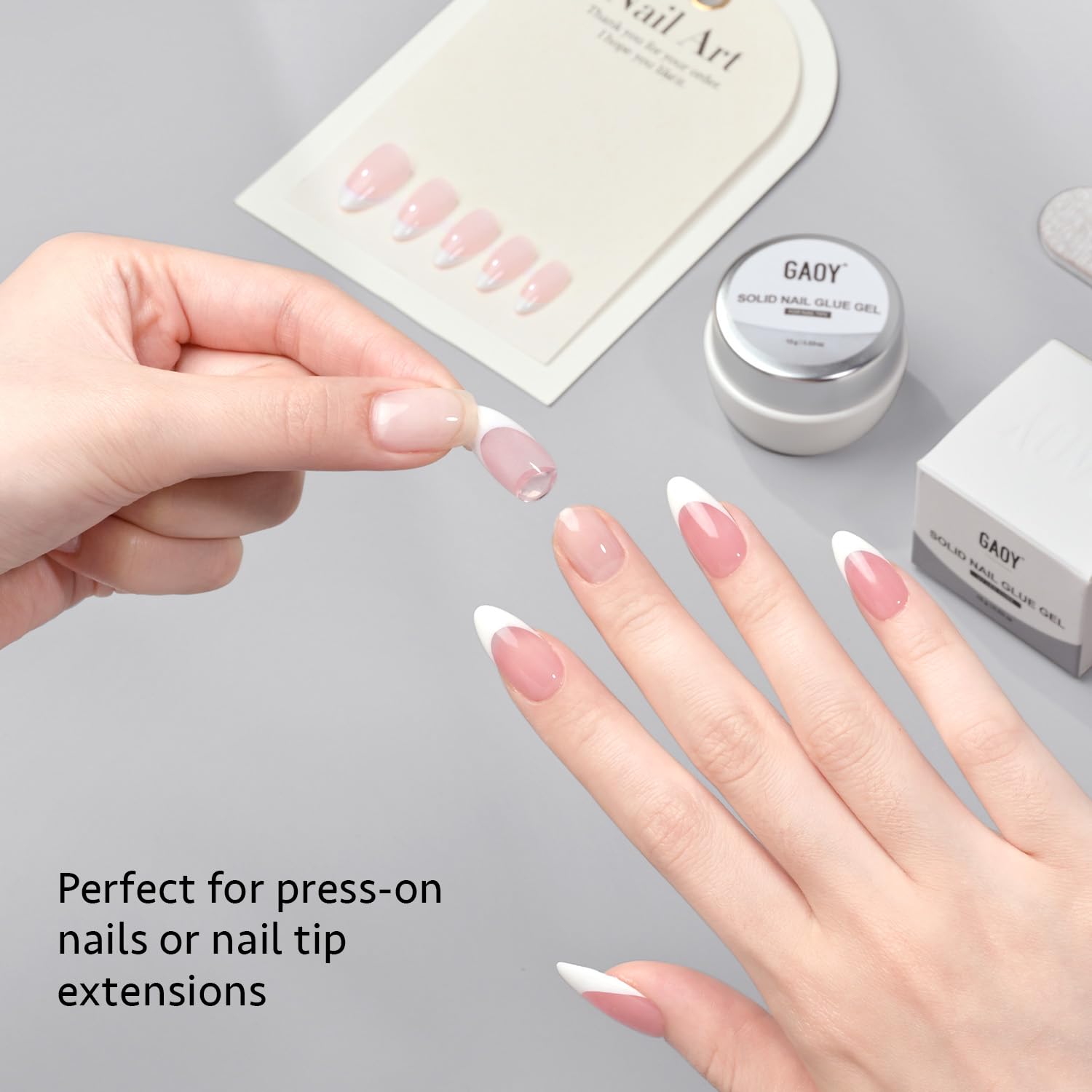 GAOY Solid Nail Glue Gel adhesion detail close-up indicates solid bond potential