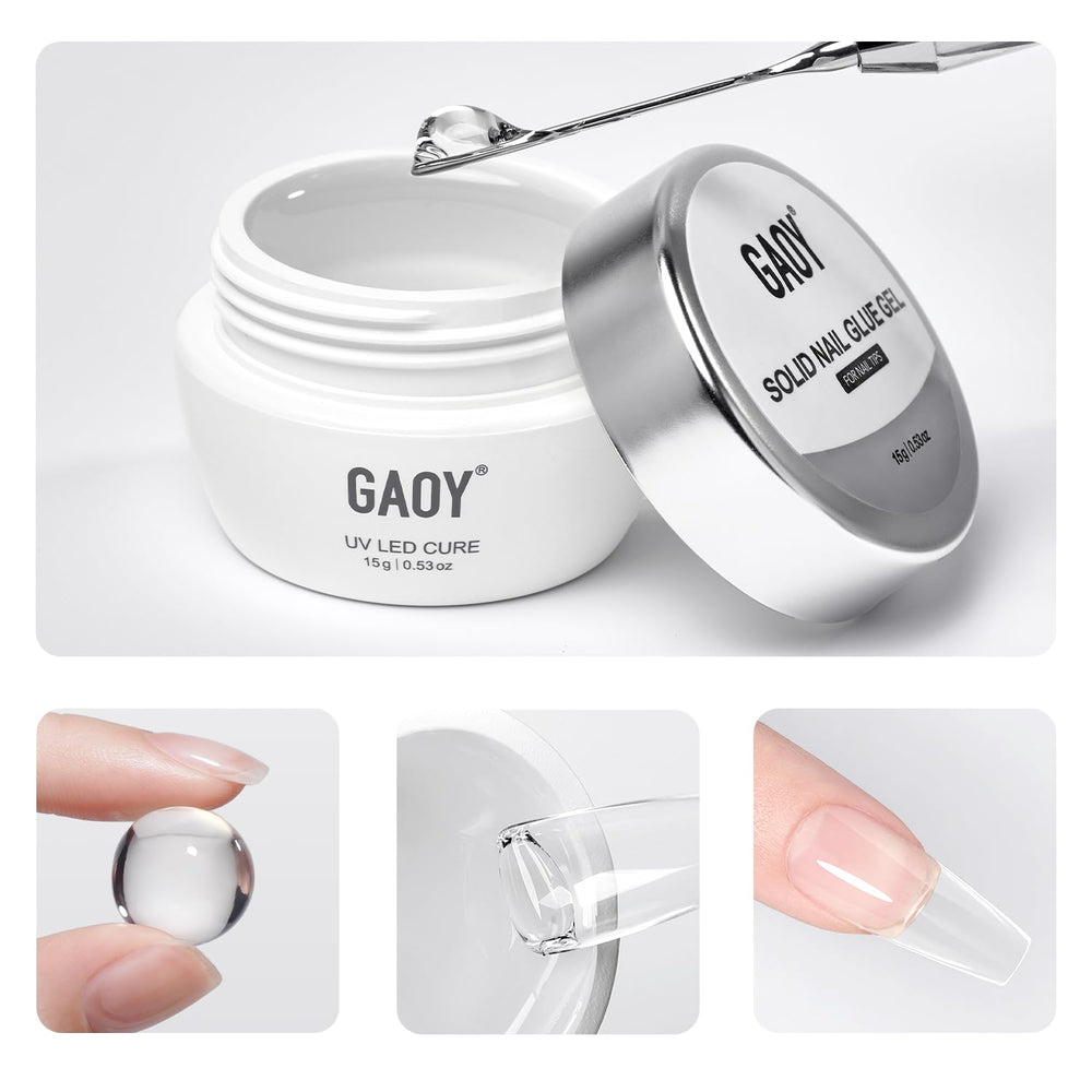 GAOY Solid Nail Glue Gel bottle top view for long-lasting nail tips