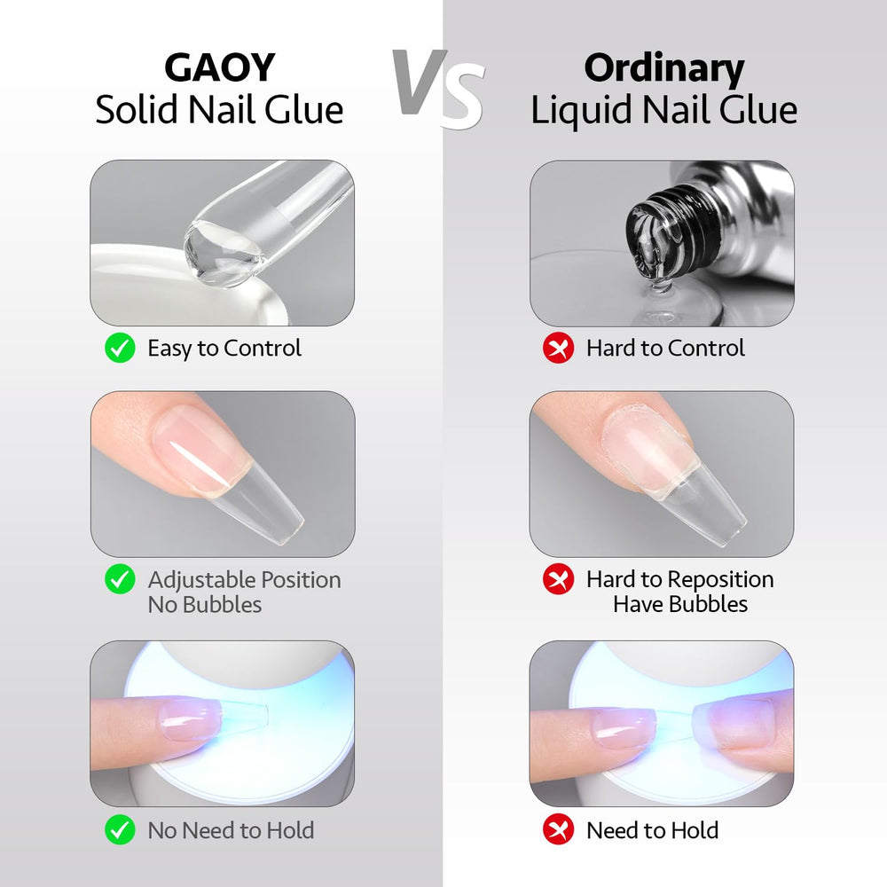 GAOY Solid Nail Glue Gel usage application close-up enables fast, clean nail extensions