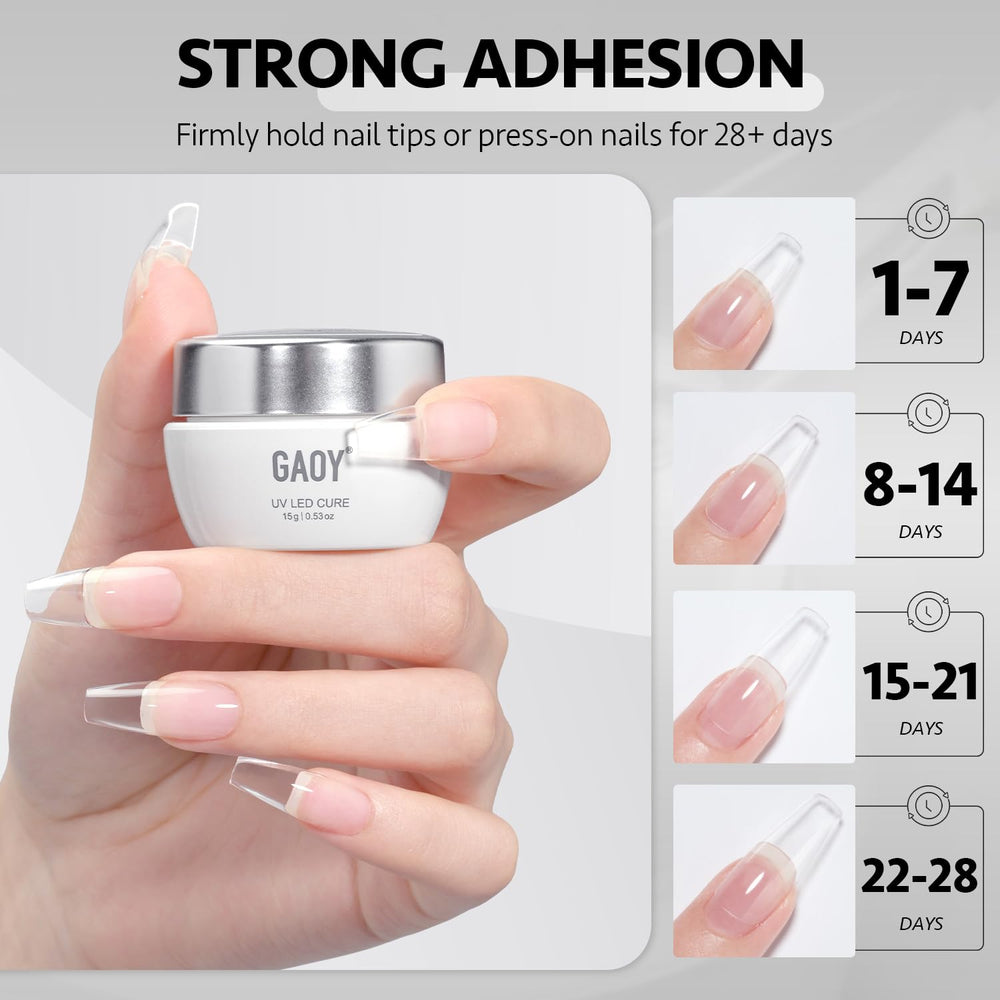 GAOY Solid Nail Glue Gel UV cure session under lamp ensures a strong bond