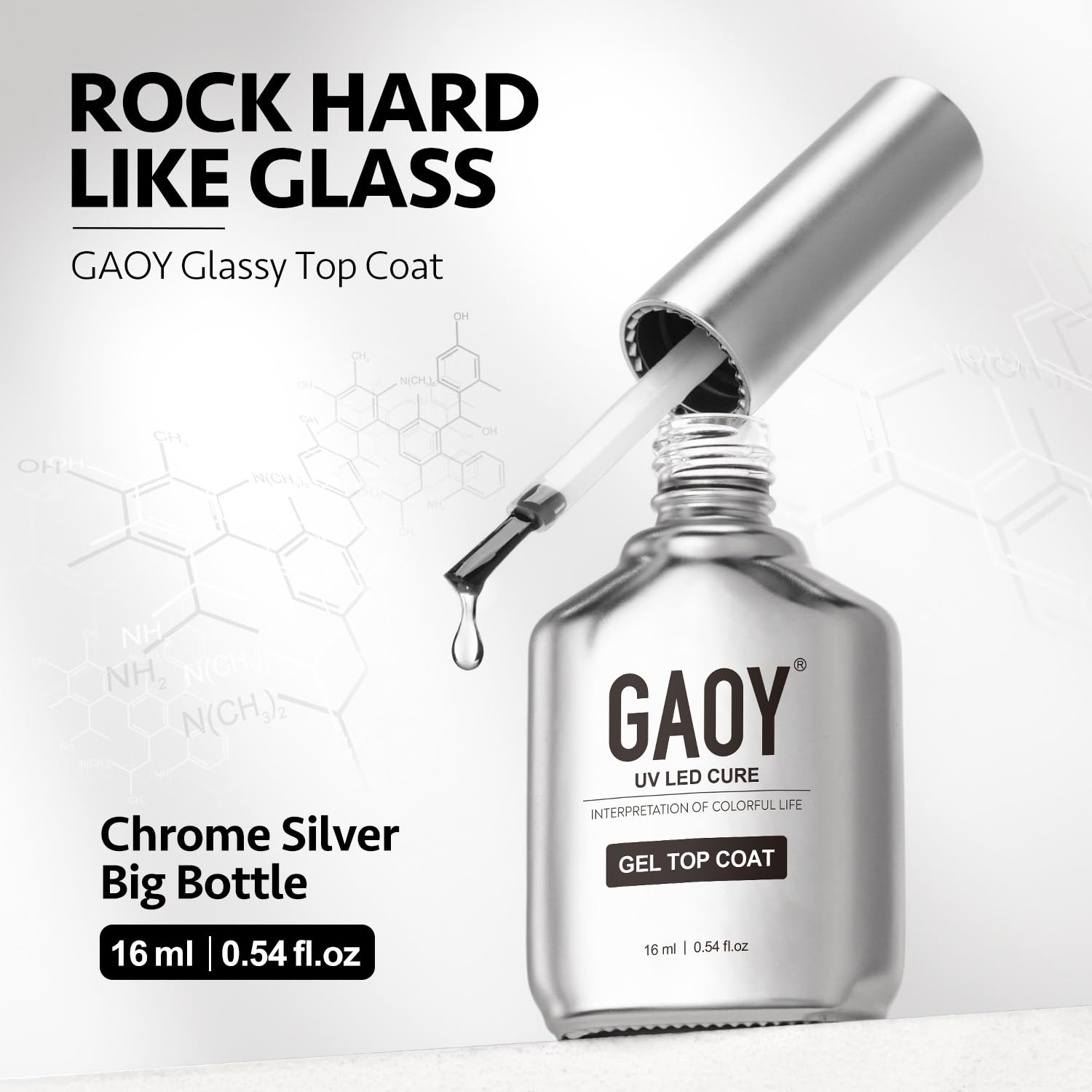GAOY top coat creates a clear, glassy shine that enhances color.