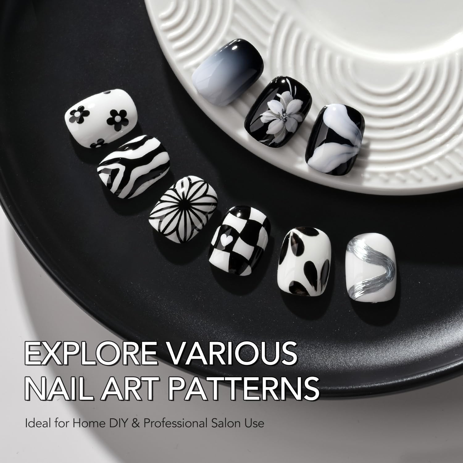 GAOY two-jar set with black and white painting gel for home nail art.
