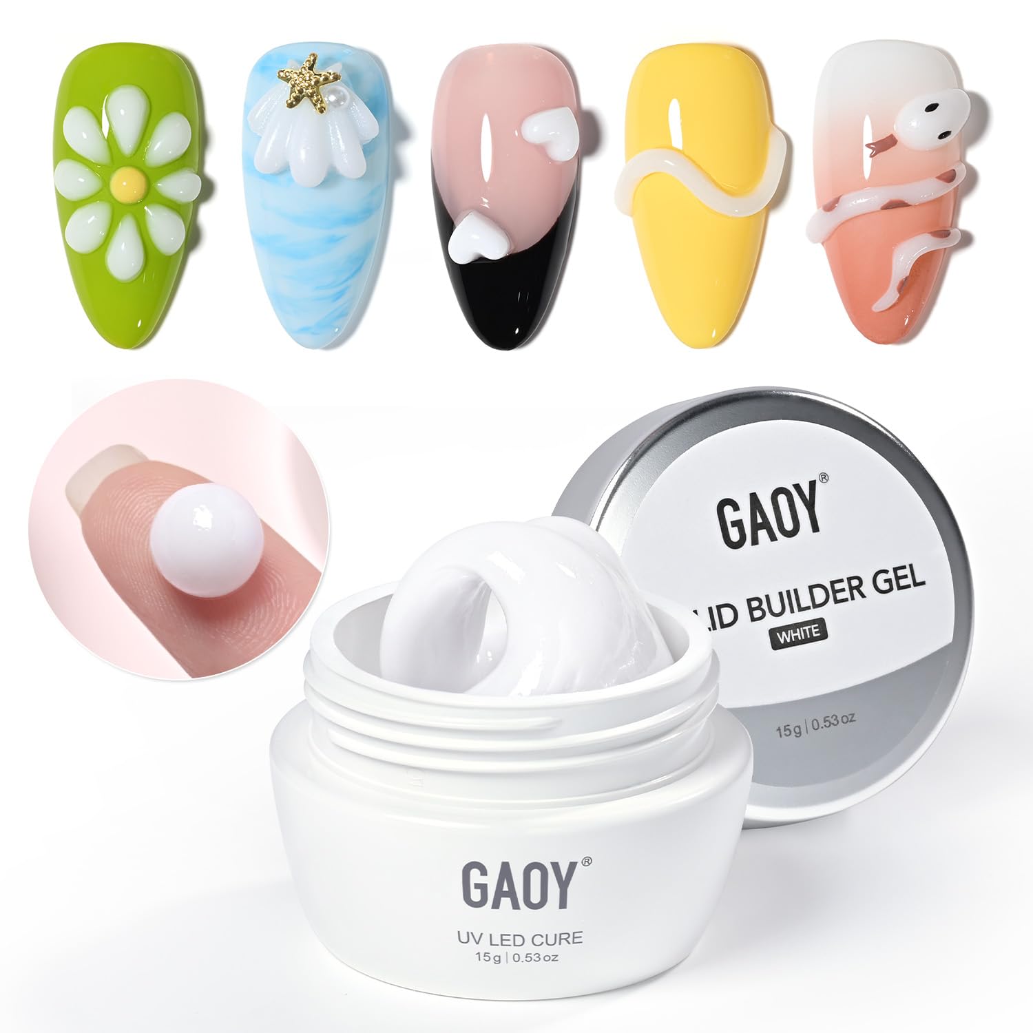 GAOY White 3D Sculpting Gel packaging for at-home nail art
