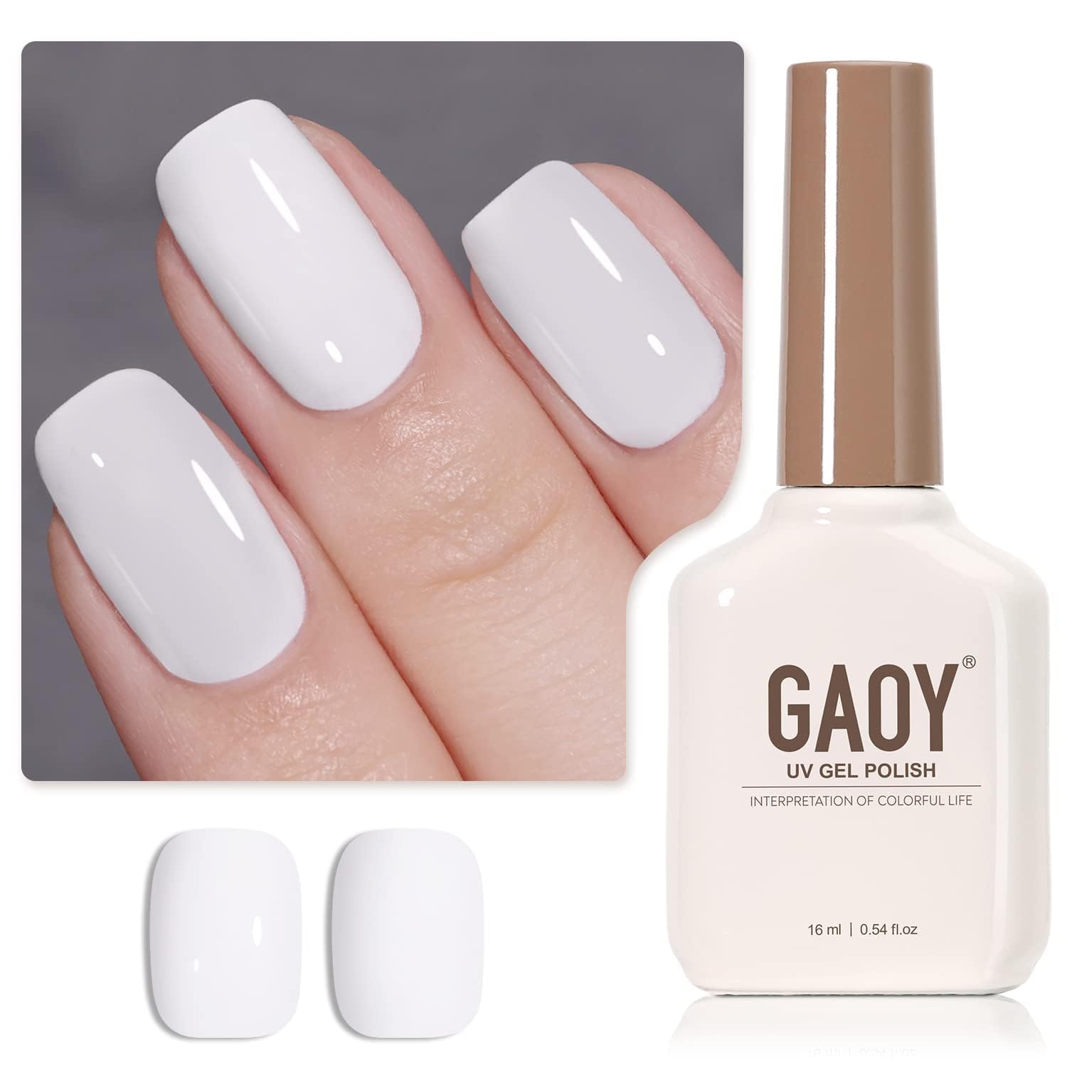 GAOY white gel nail polish bottle front view for a long-lasting at-home manicure.