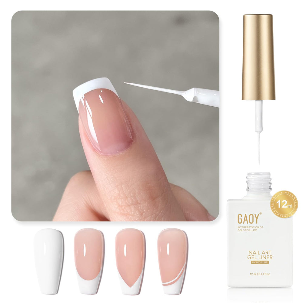 GAOY White Swirl Art Liner bottle for elegant French tips at home.