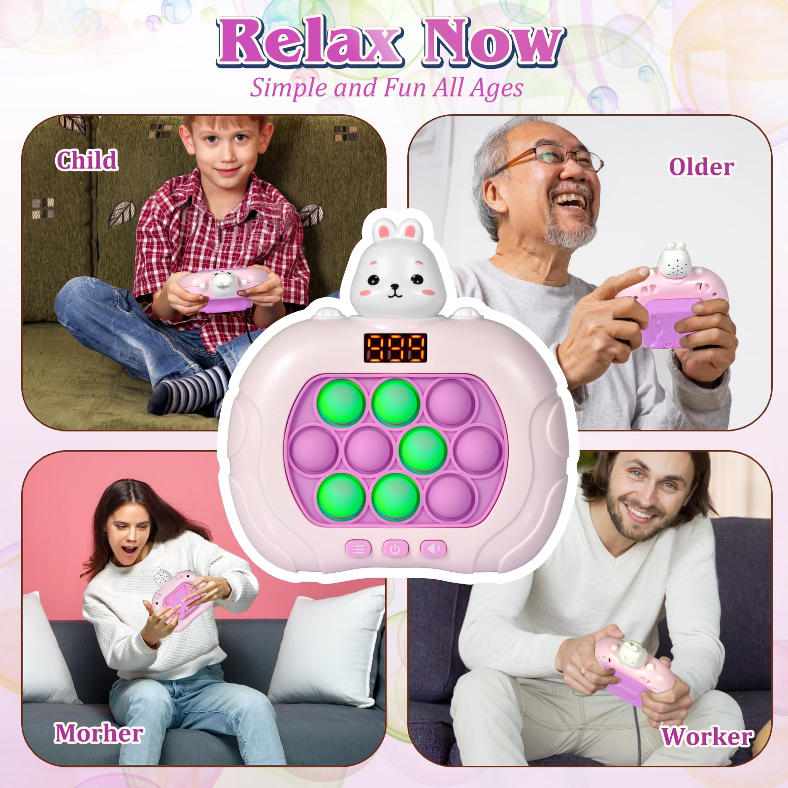 GAPER GO Fast Push Pop Rabbit emits a gentle night glow for quiet evenings.