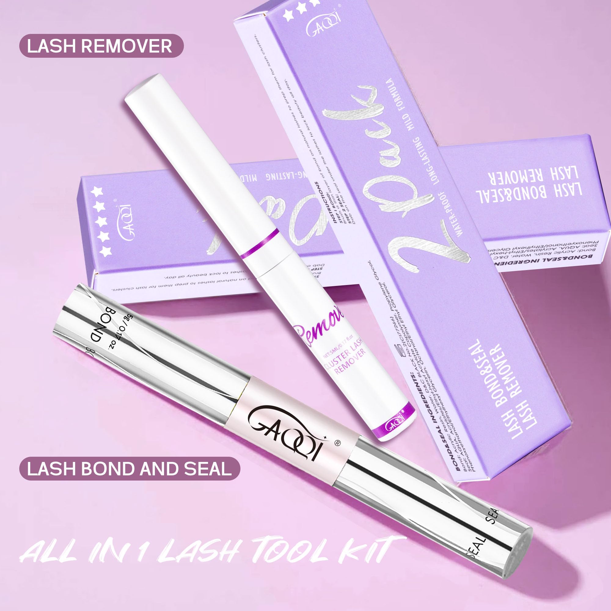 GAQQI Lash Remover 5ml bottle demonstrating quick-dissolve action.