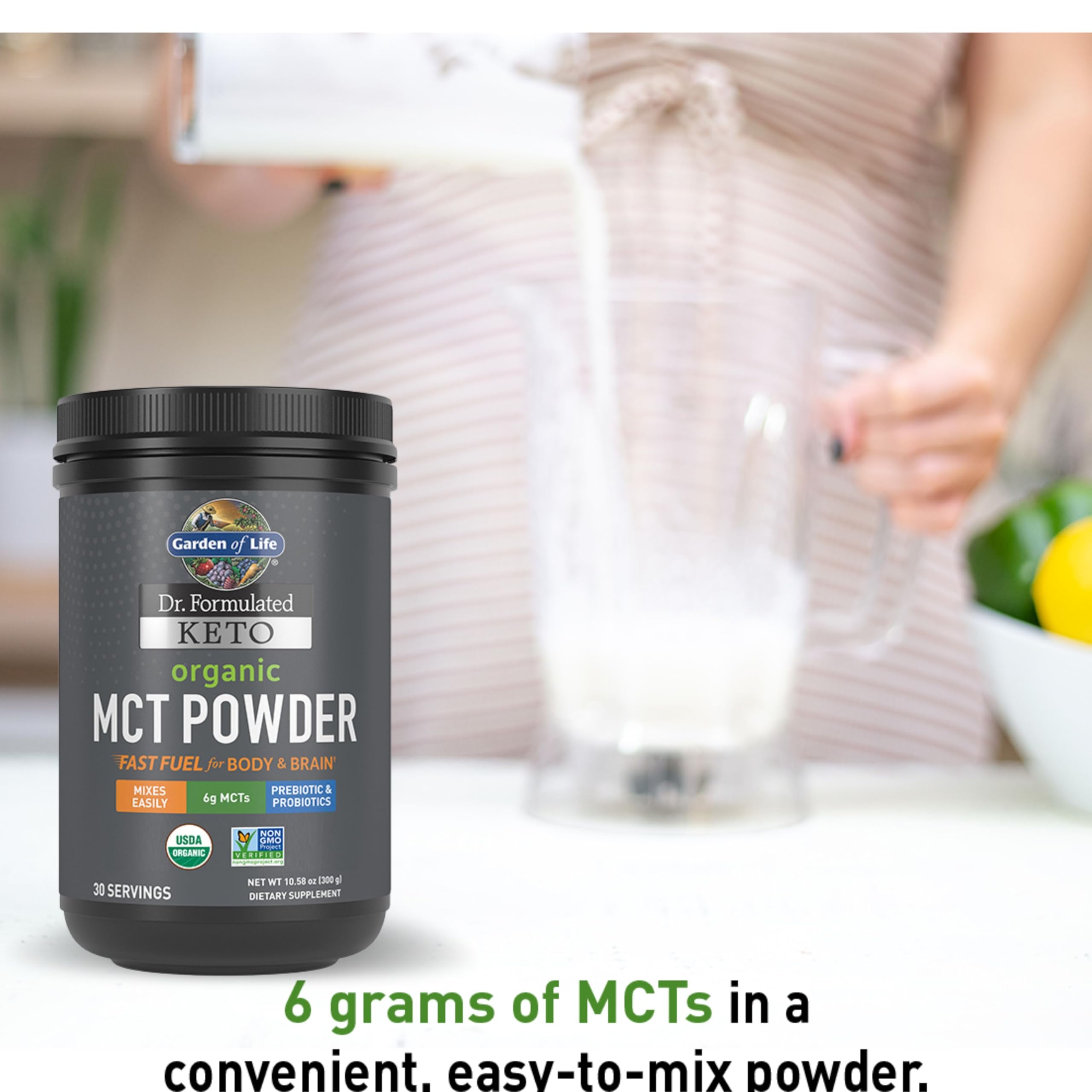 Garden of Life acacia prebiotic fiber label highlighting fiber content.