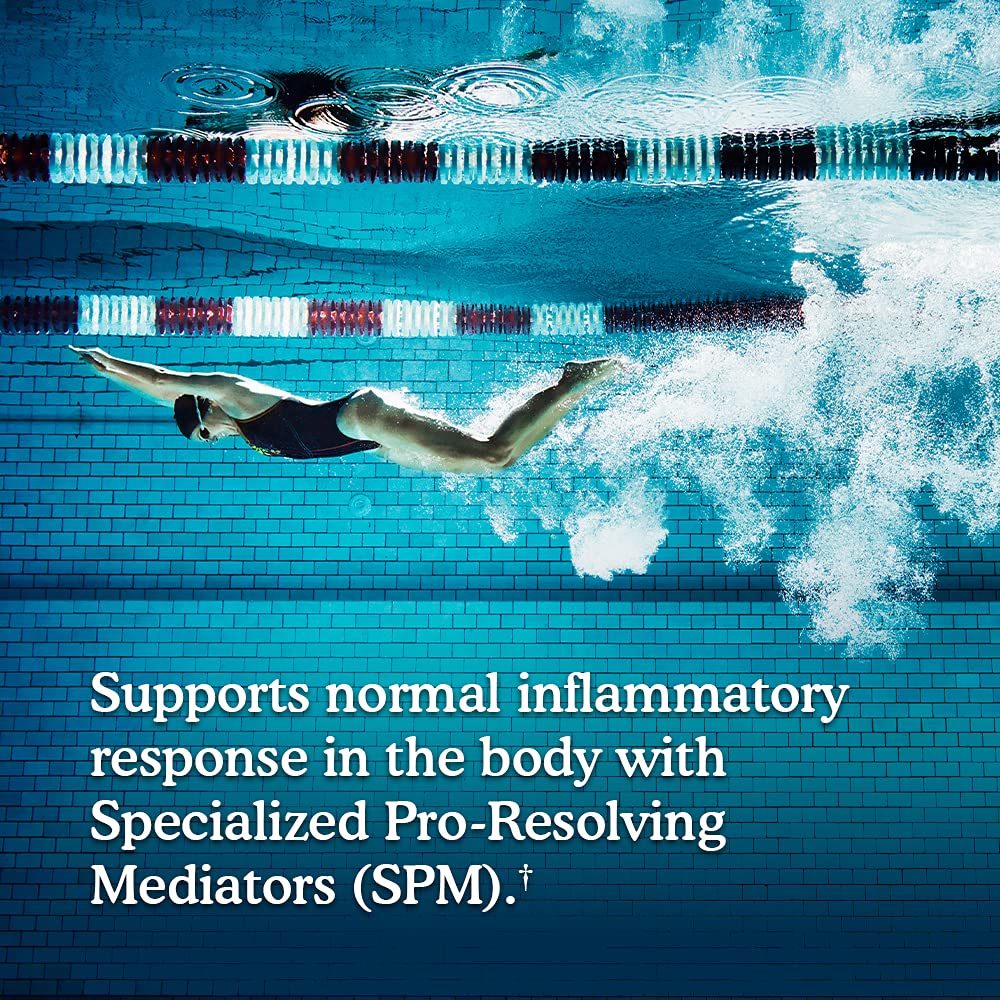 Advanced Omega oil with SPM illustration shows inflammation support concept.
