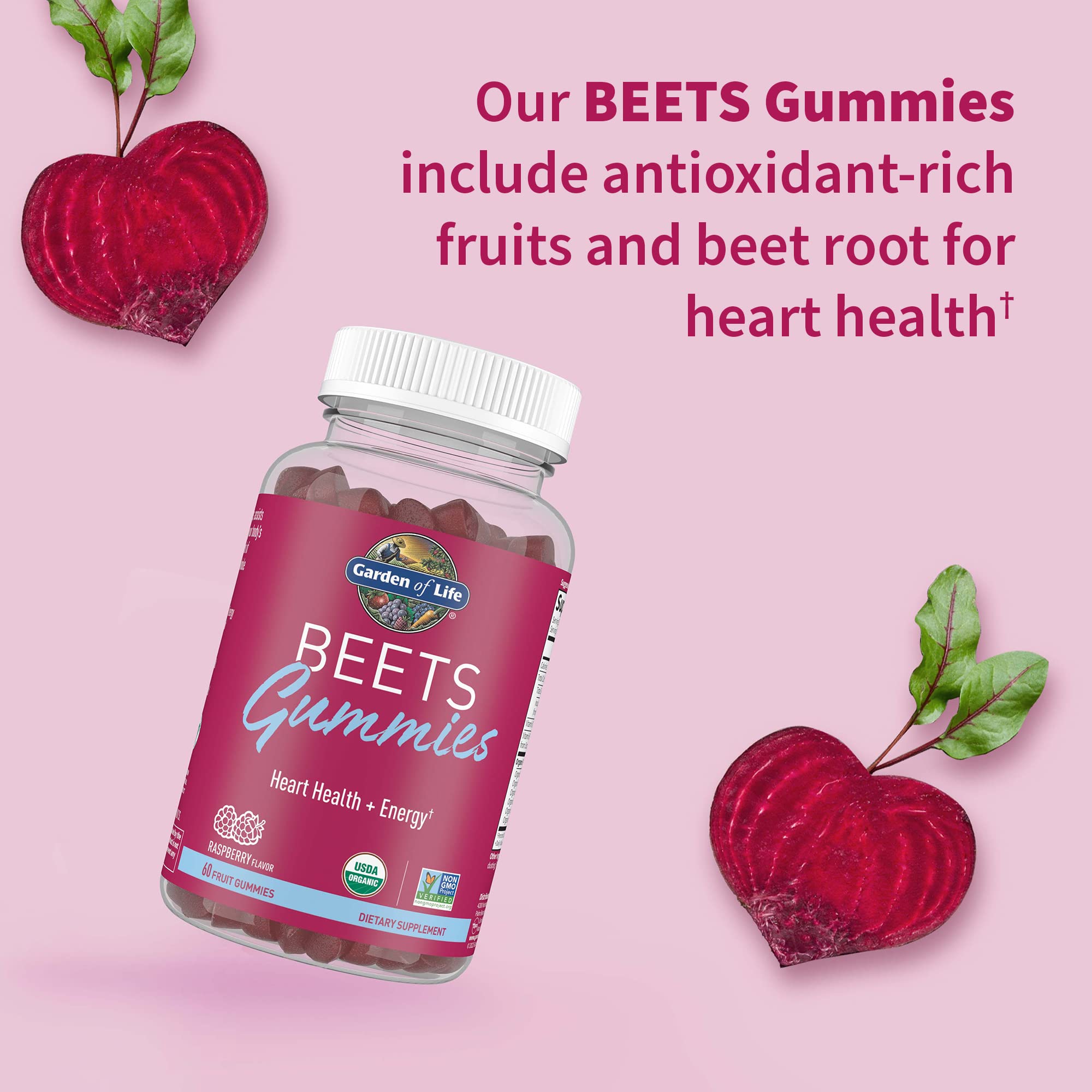 Garden of Life BEETS Gummies close-up of gummies for easy pre- and post-workout use