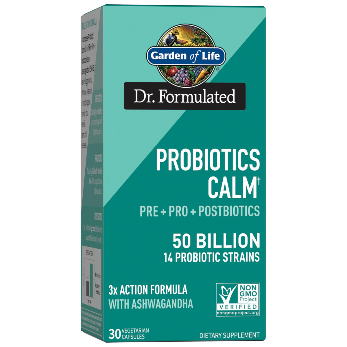 Garden of Life Calm probiotic bottle with 50 Billion CFU for mood and digestion support.