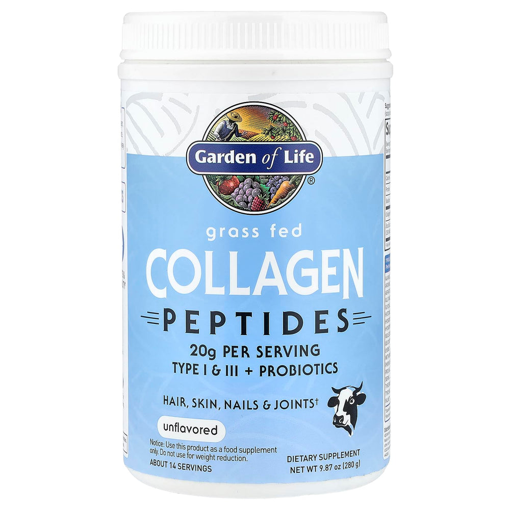 Garden of Life collagen provides 18g protein per serving for hair and nails