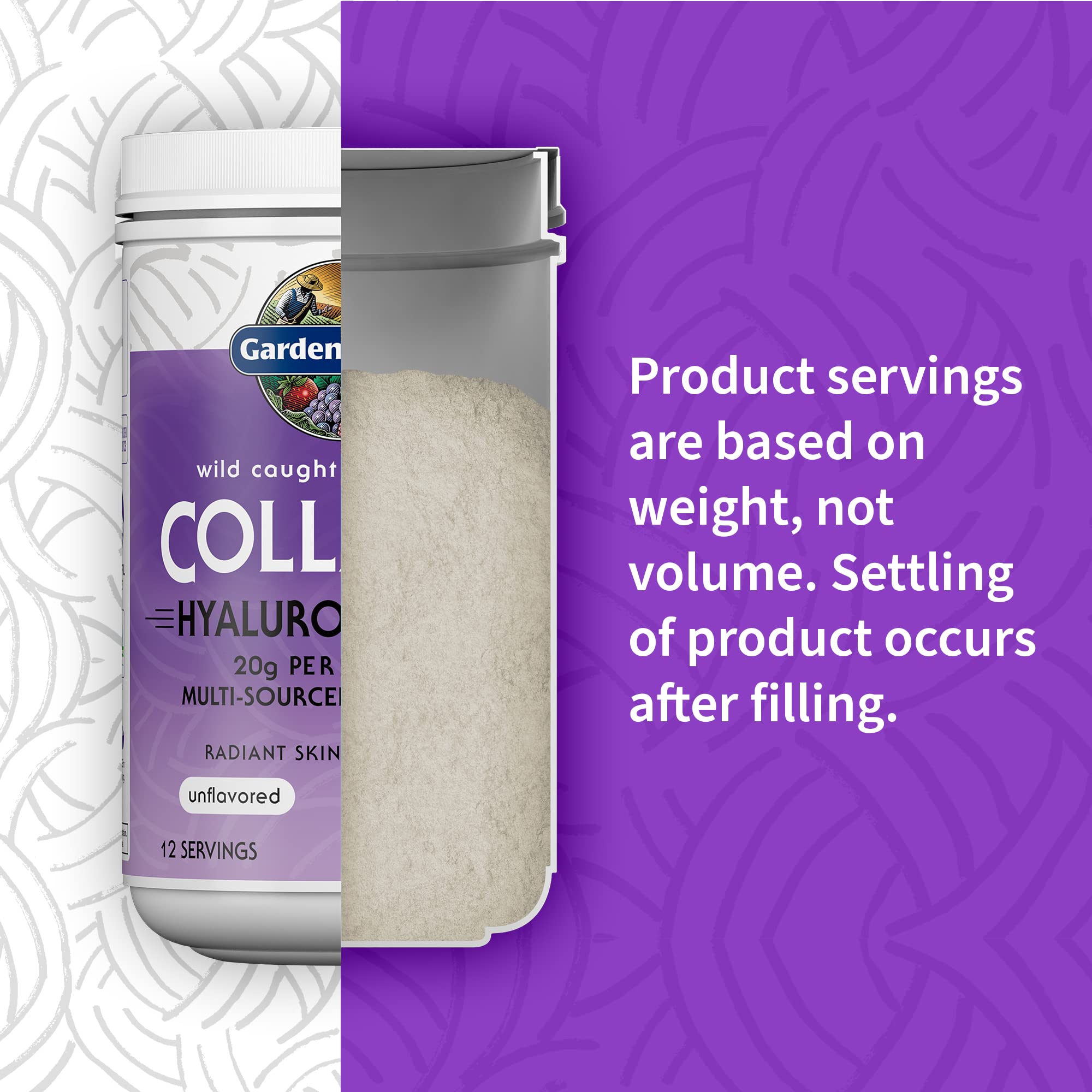 Garden of Life collagen probiotics icon signals digestive support potential.