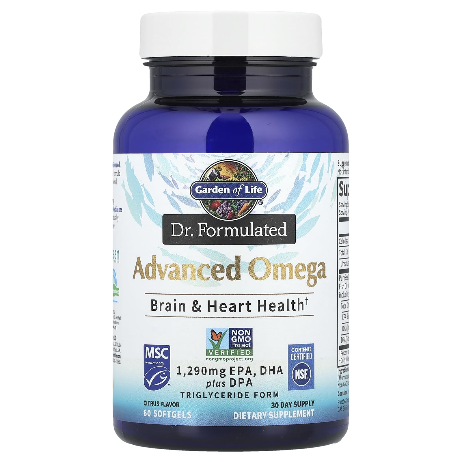 Garden of Life Dr Formulated Advanced Omega Lemon flavor splash image shows citrus taste and daily dose