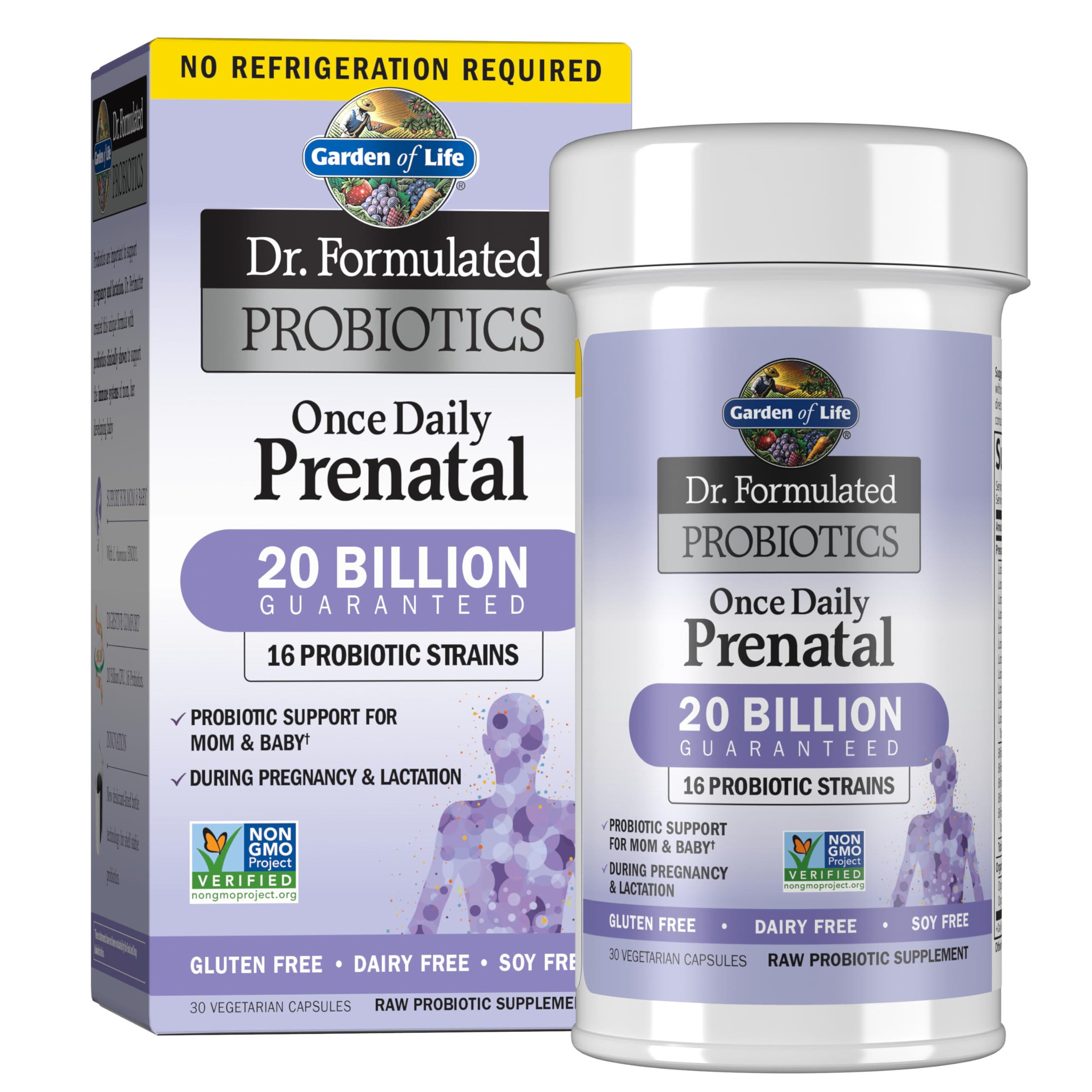 Garden of Life Dr Formulated Once Daily Prenatal bottle front showing probiotic formula for pregnancy
