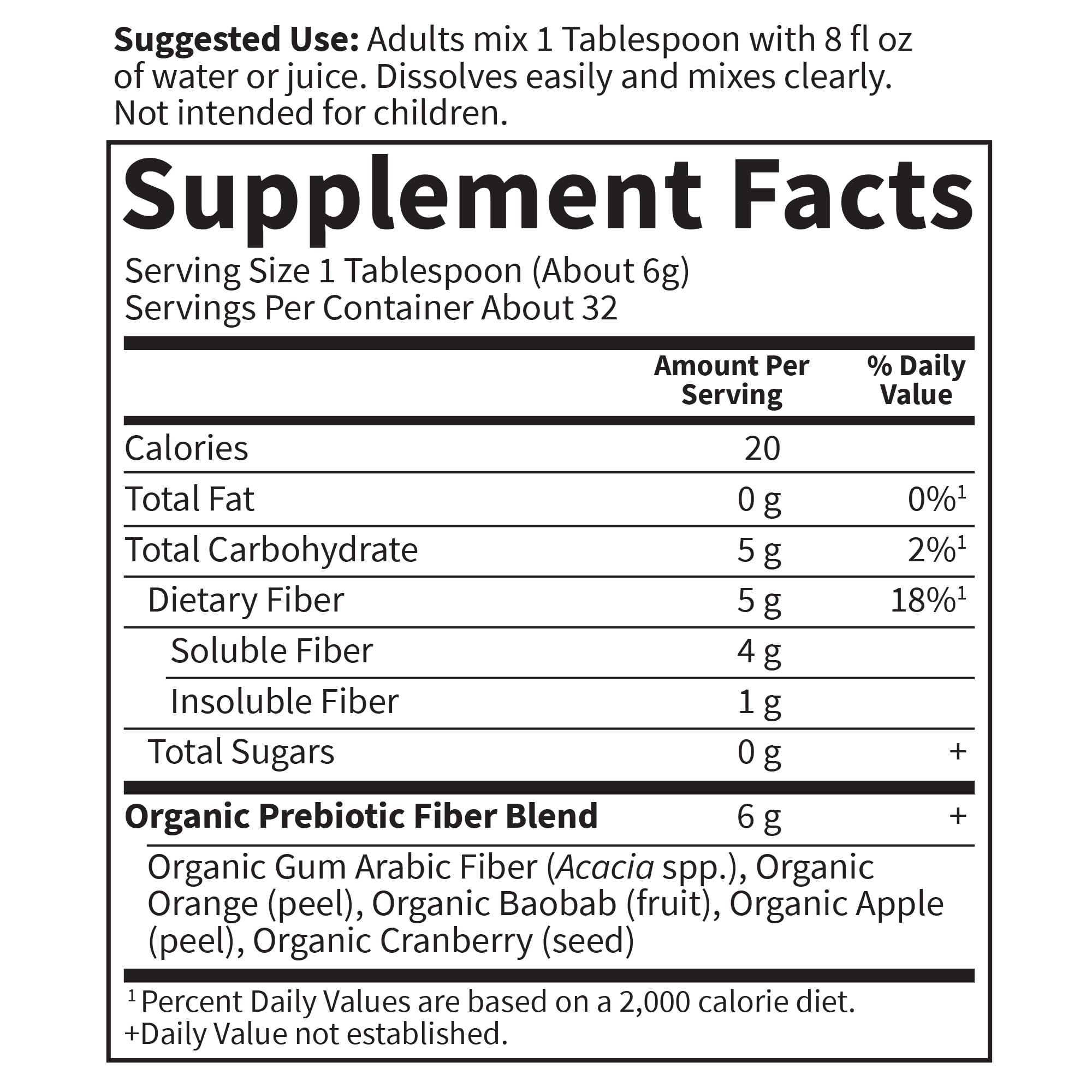 Garden of Life Dr. Formulated Organic Fiber label displaying organic, gluten-free, and kosher certifications.