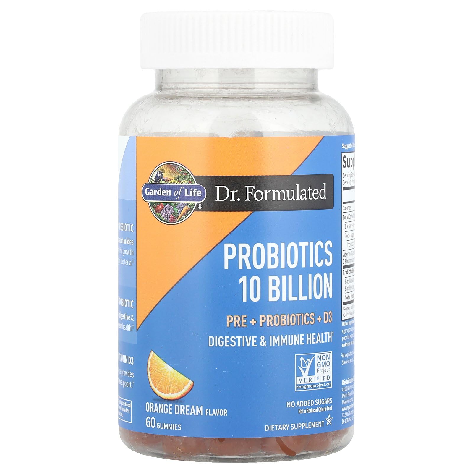 Garden of Life Dr Formulated Probiotic Gummies nutrition label shows prebiotic fiber