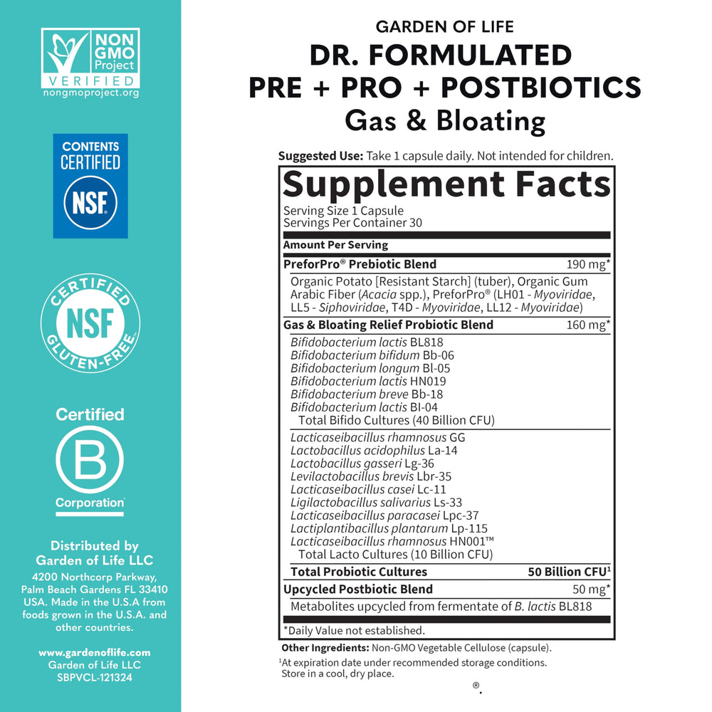 Garden of Life Dr. Formulated vegetarian-capsules highlight convenience for daily gut support