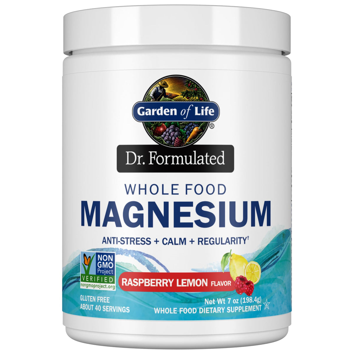 Garden of Life Dr Formulated magnesium powder bottle shown for nightly relaxation support