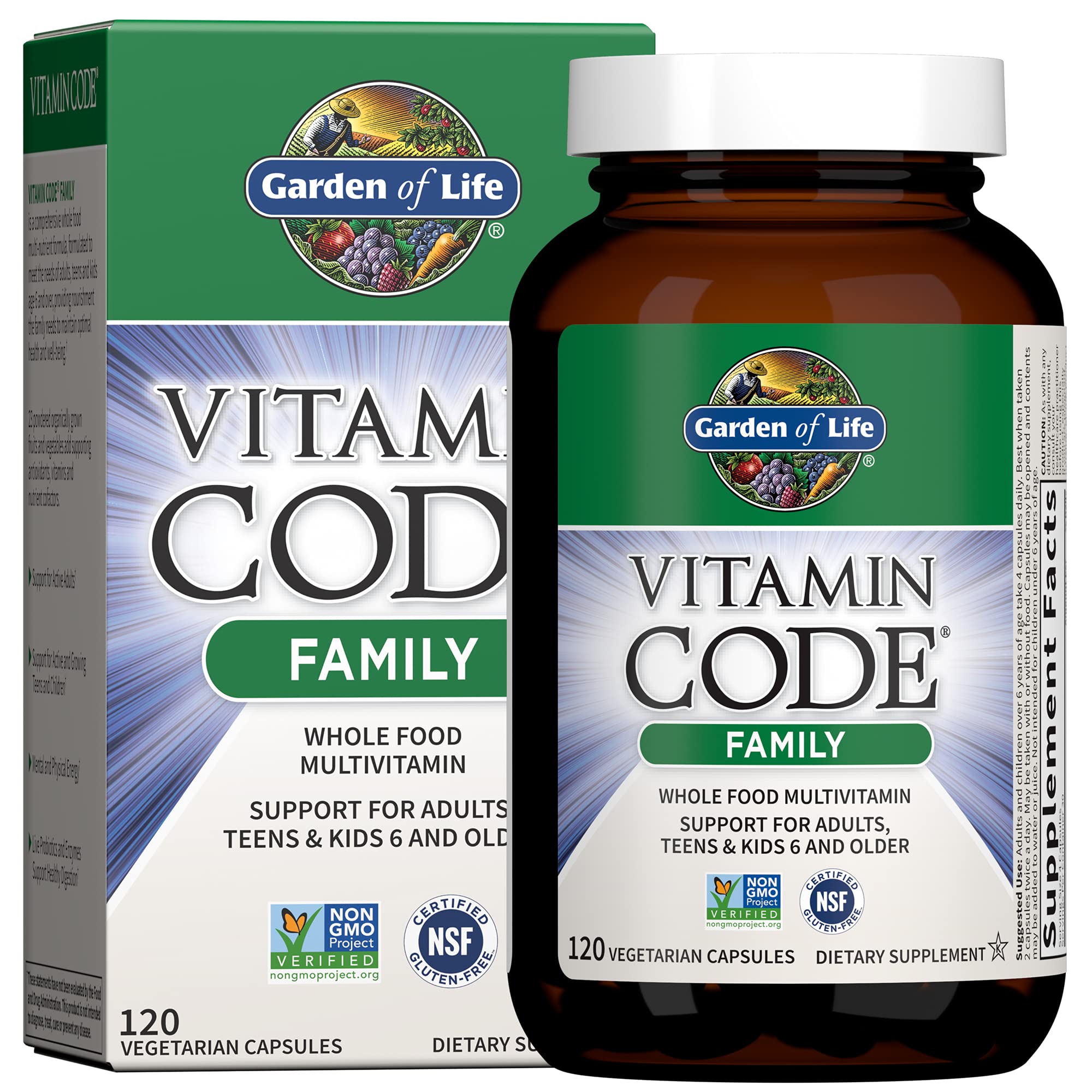 Garden of Life Vitamin Code Family Multi bottle shown for whole-family use and convenience.