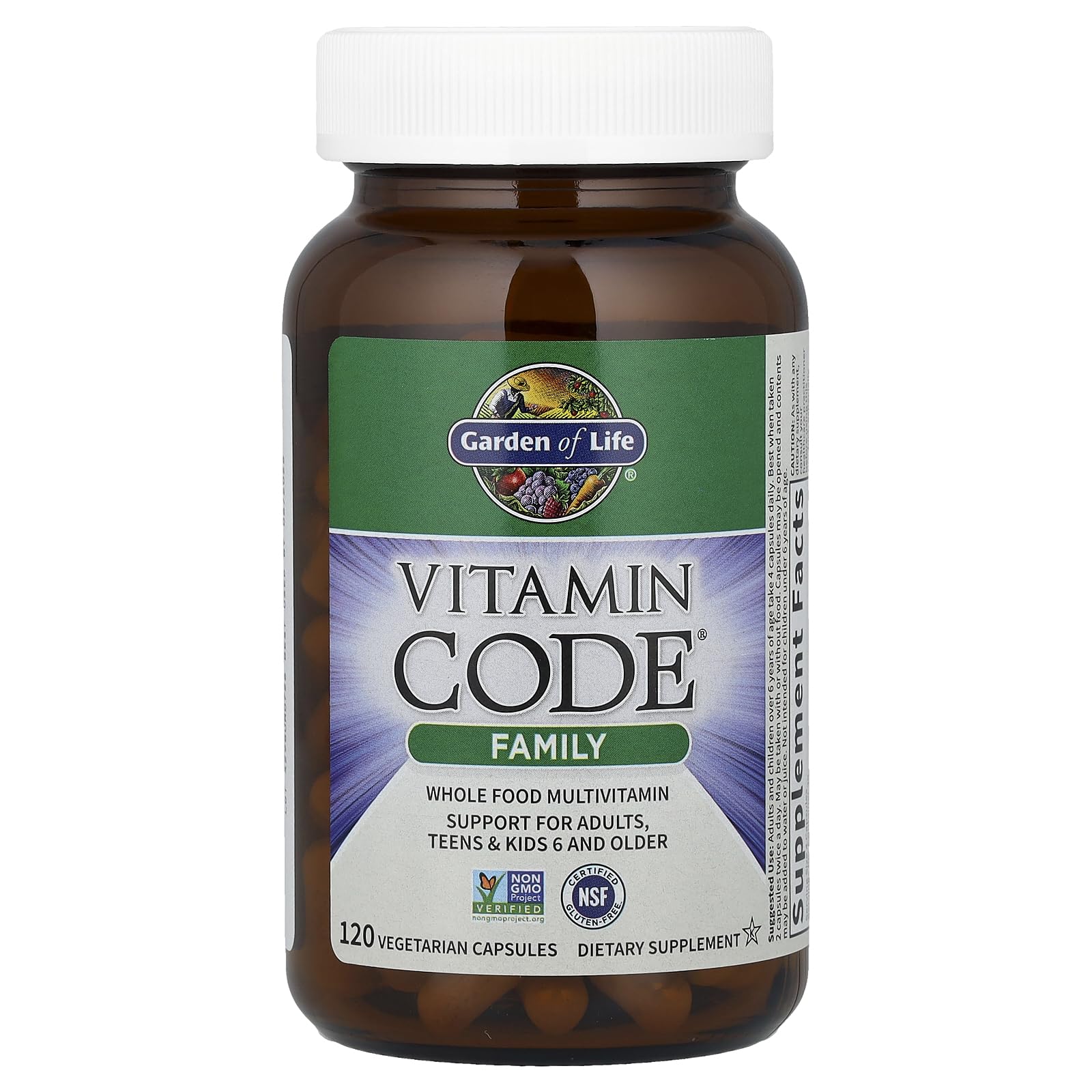 Garden of Life Vitamin Code Family Multi capsules for daily energy and immune support.