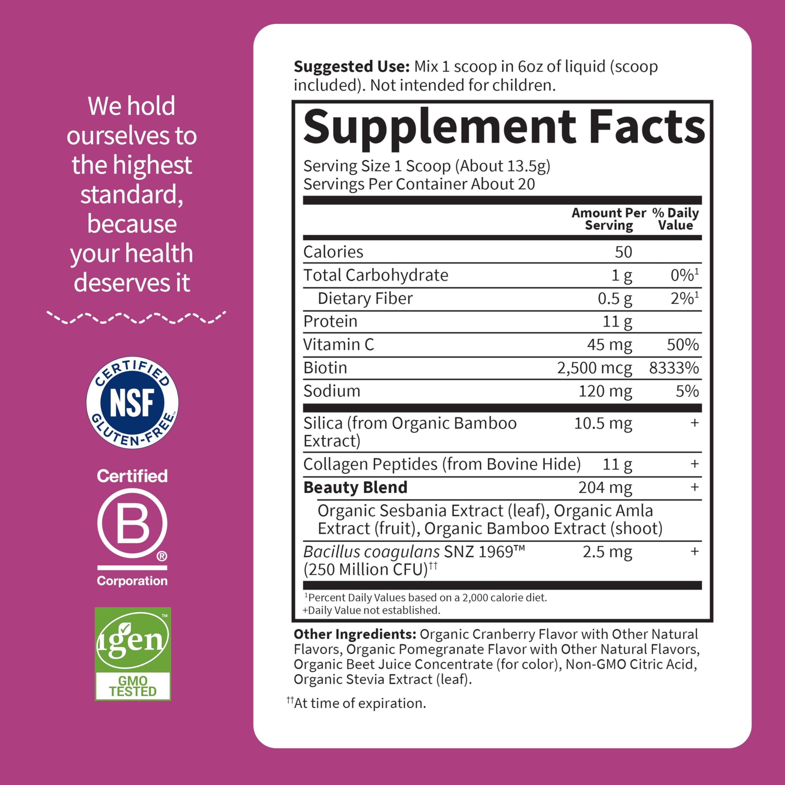 Close-up on silica and collagen ingredients showing health-forward mix