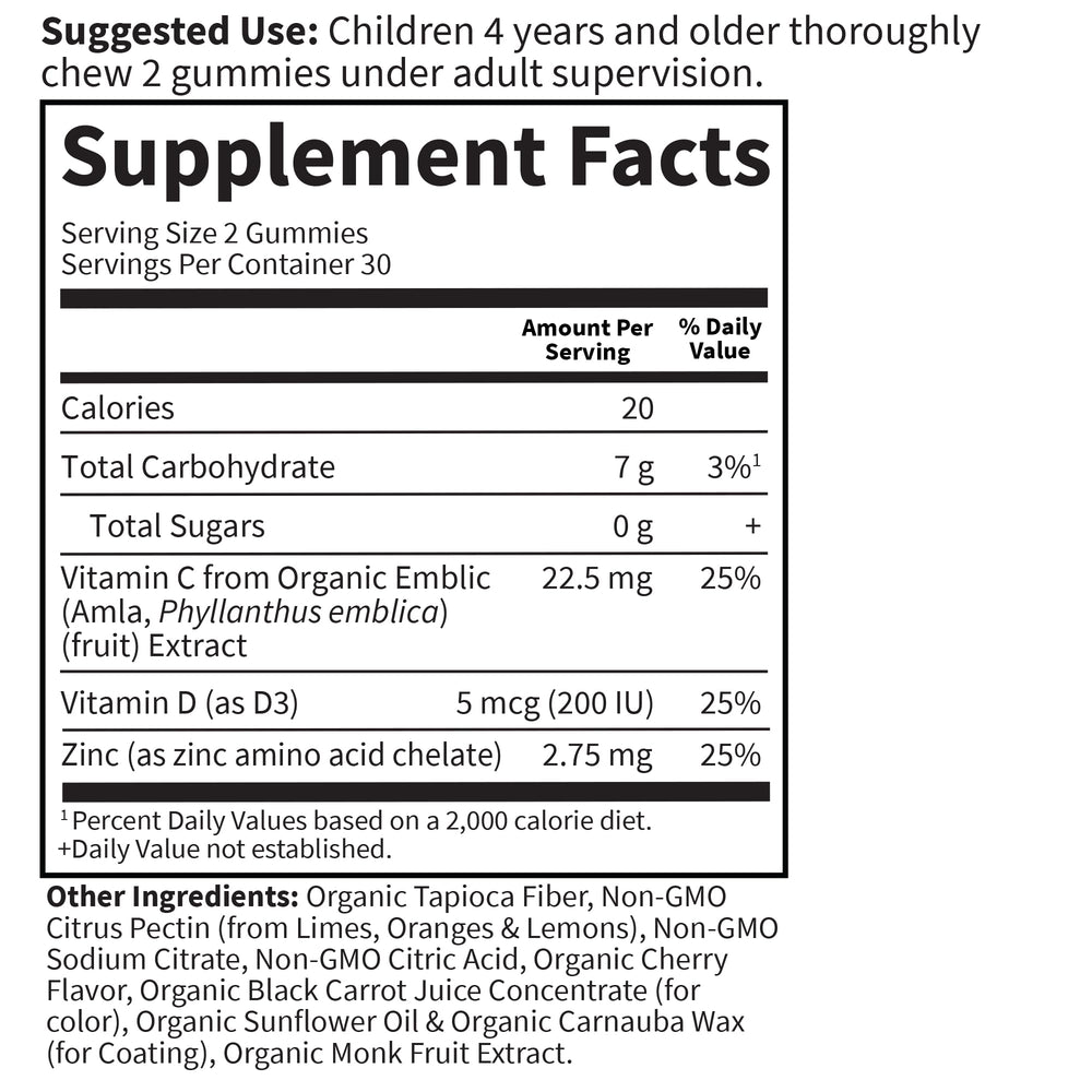 Garden of Life Kids Immune Gummies no added sugar claim on packaging.