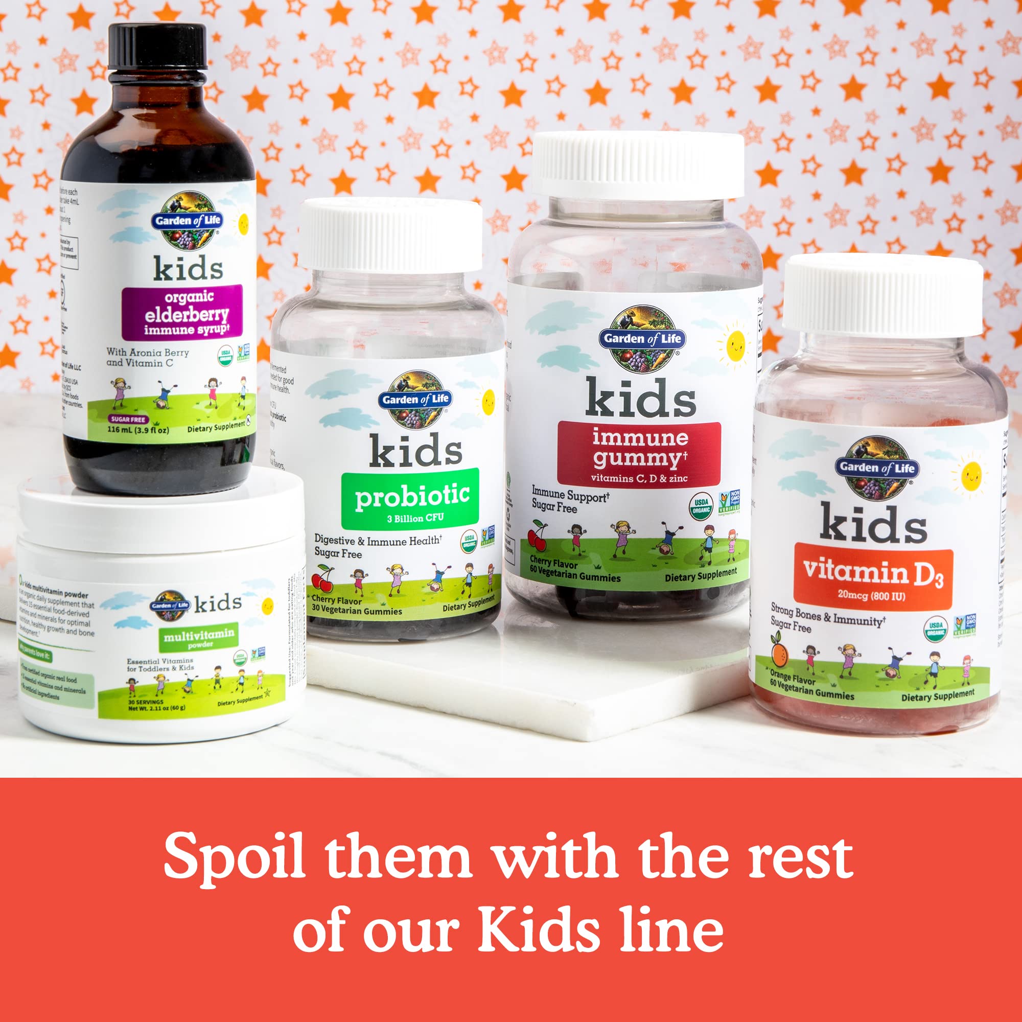 Garden of Life Kids Immune Gummies two gummies serving illustration.
