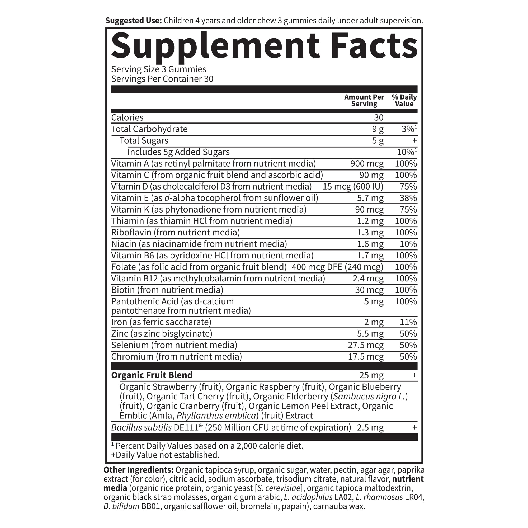 Garden of Life Kids Multivitamin 90 count bottle displayed for a 30 day supply