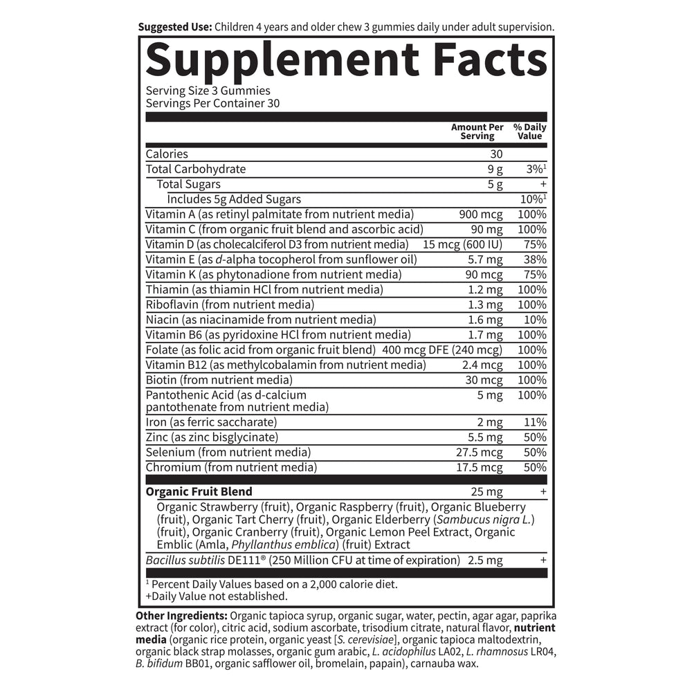 Garden of Life Kids Multivitamin 90 count bottle displayed for a 30 day supply
