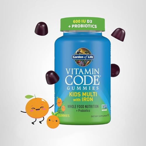 Garden of Life Kids Gummies with Iron scoop showing daily dose