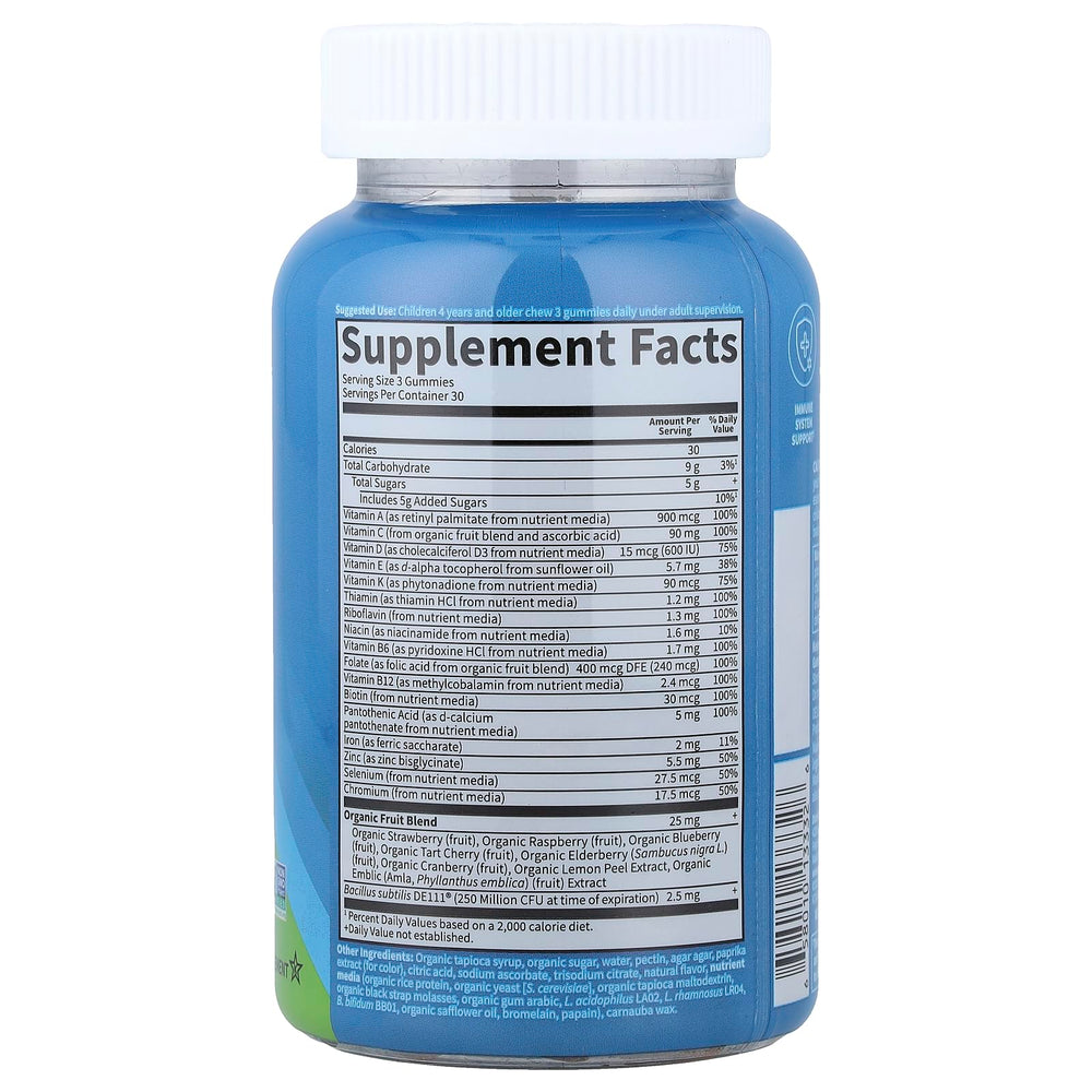 Garden of Life Kids Multivitamin Gummies with Iron label showing probiotics and digestive support