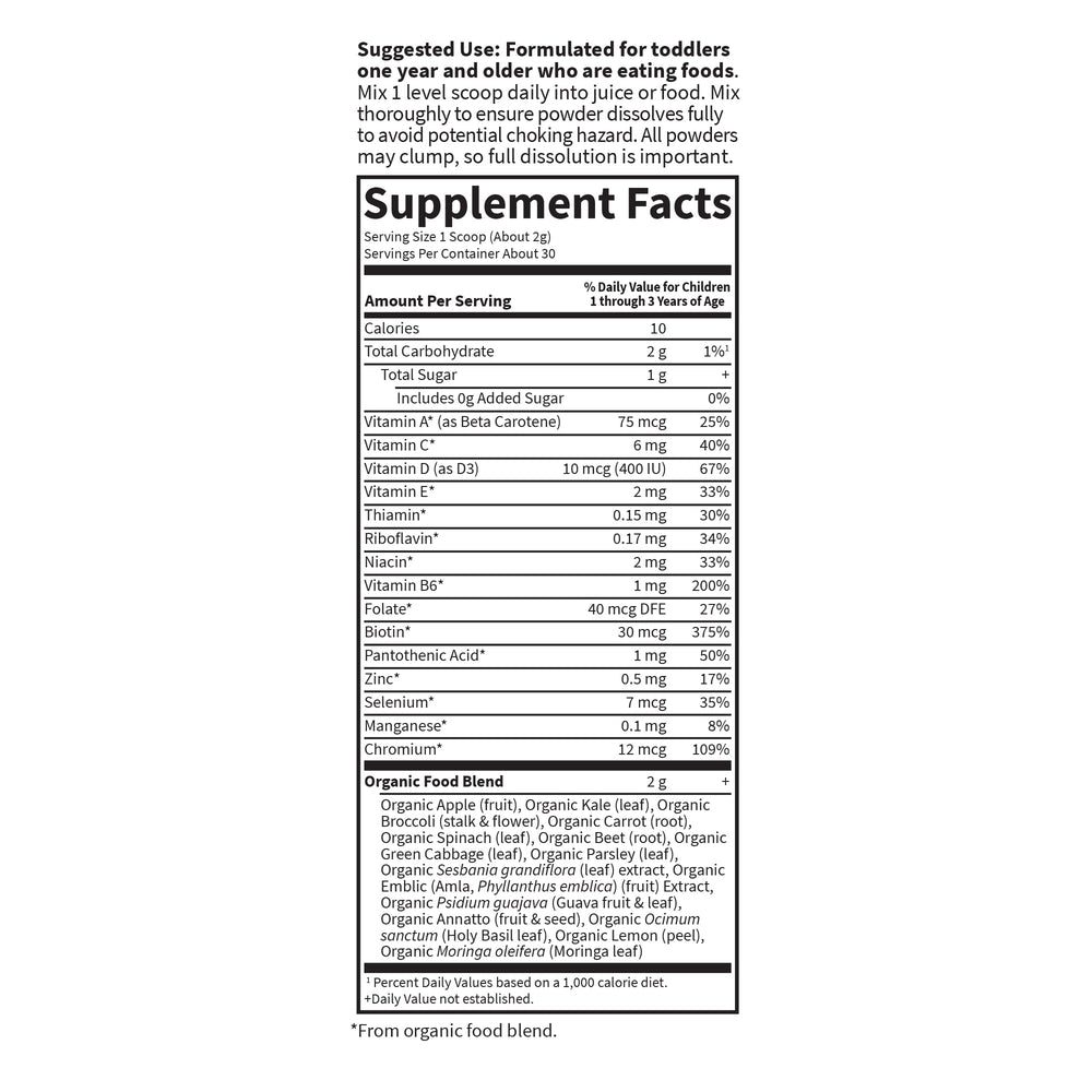 Garden of Life Kids Multivitamin Powder 30-day supply highlights value.