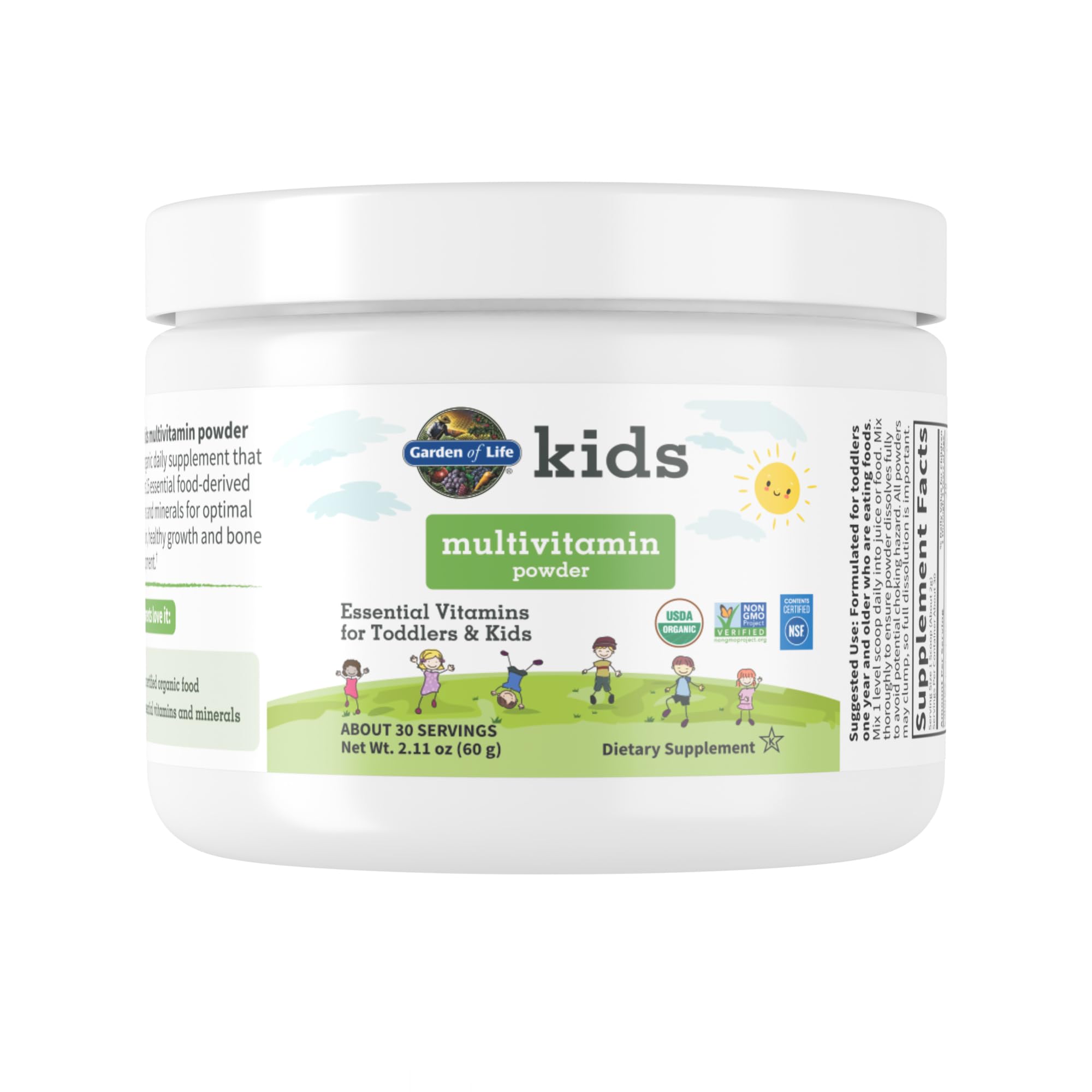 Garden of Life Kids Multivitamin Powder with toddler spoon dispense supports daily nutrition.
