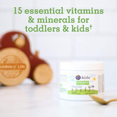 Garden of Life Kids Multivitamin Powder label shows USDA Organic certification.