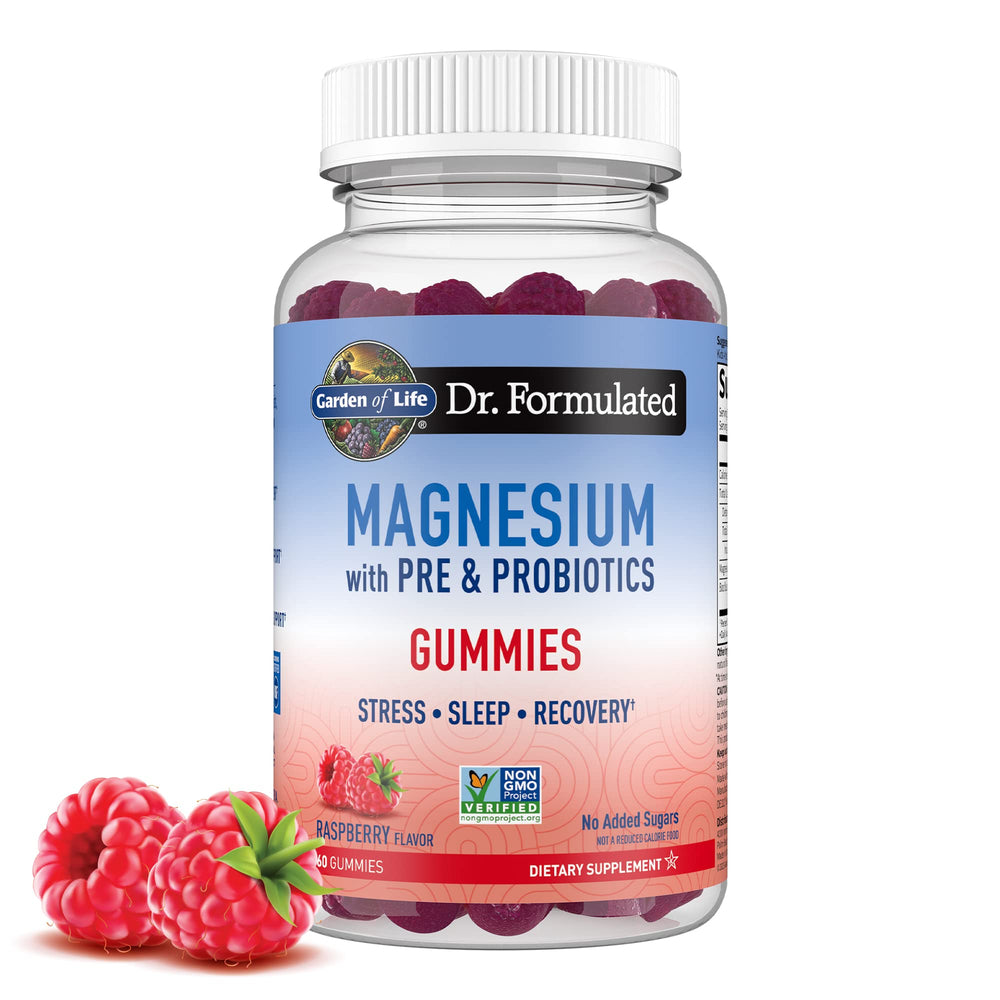 Garden of Life Magnesium Citrate Gummies Raspberry bottle, inviting raspberry flavor for daily wellness